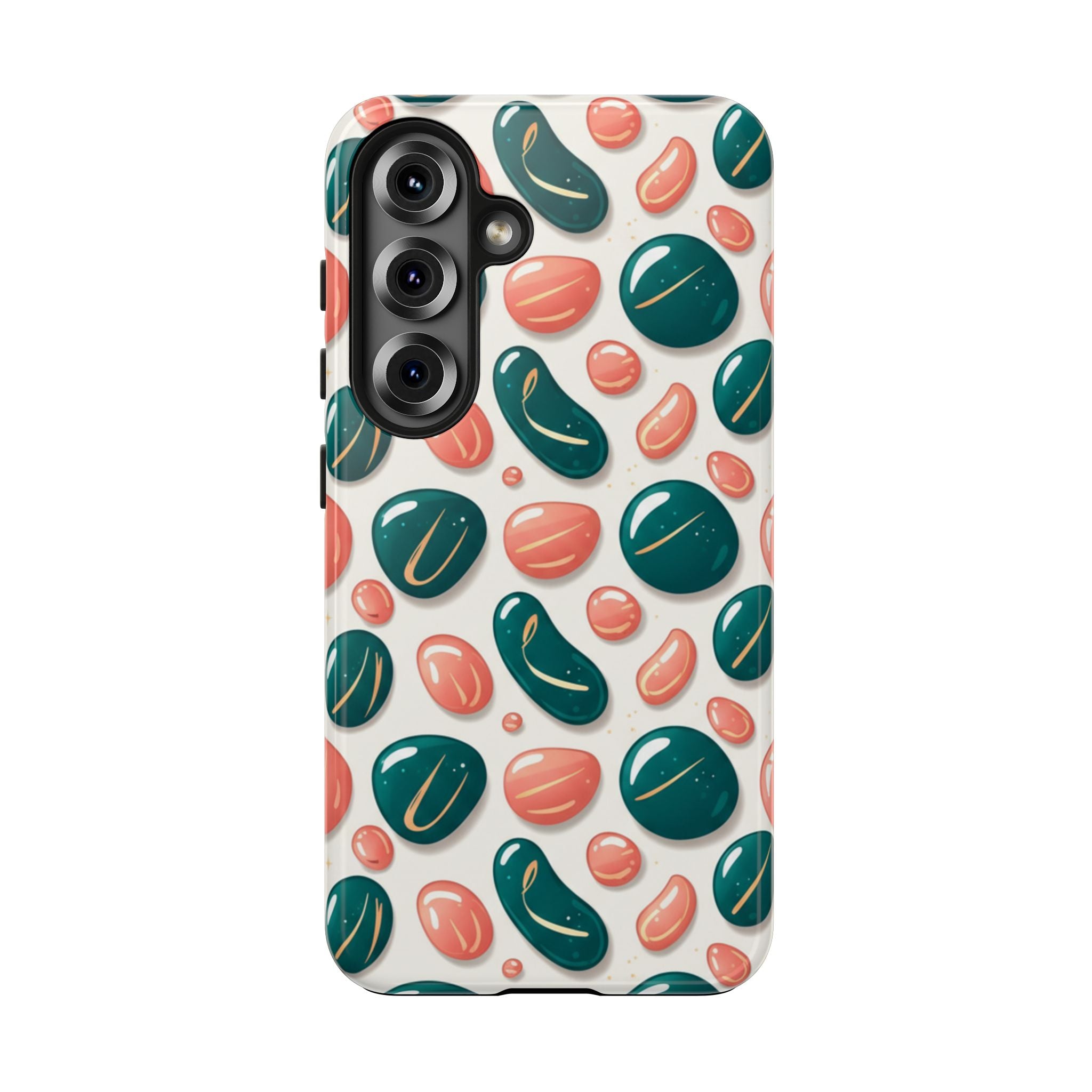 Abstract Pebble Pattern Tough Phone Case — Coral & Teal Protective Cover