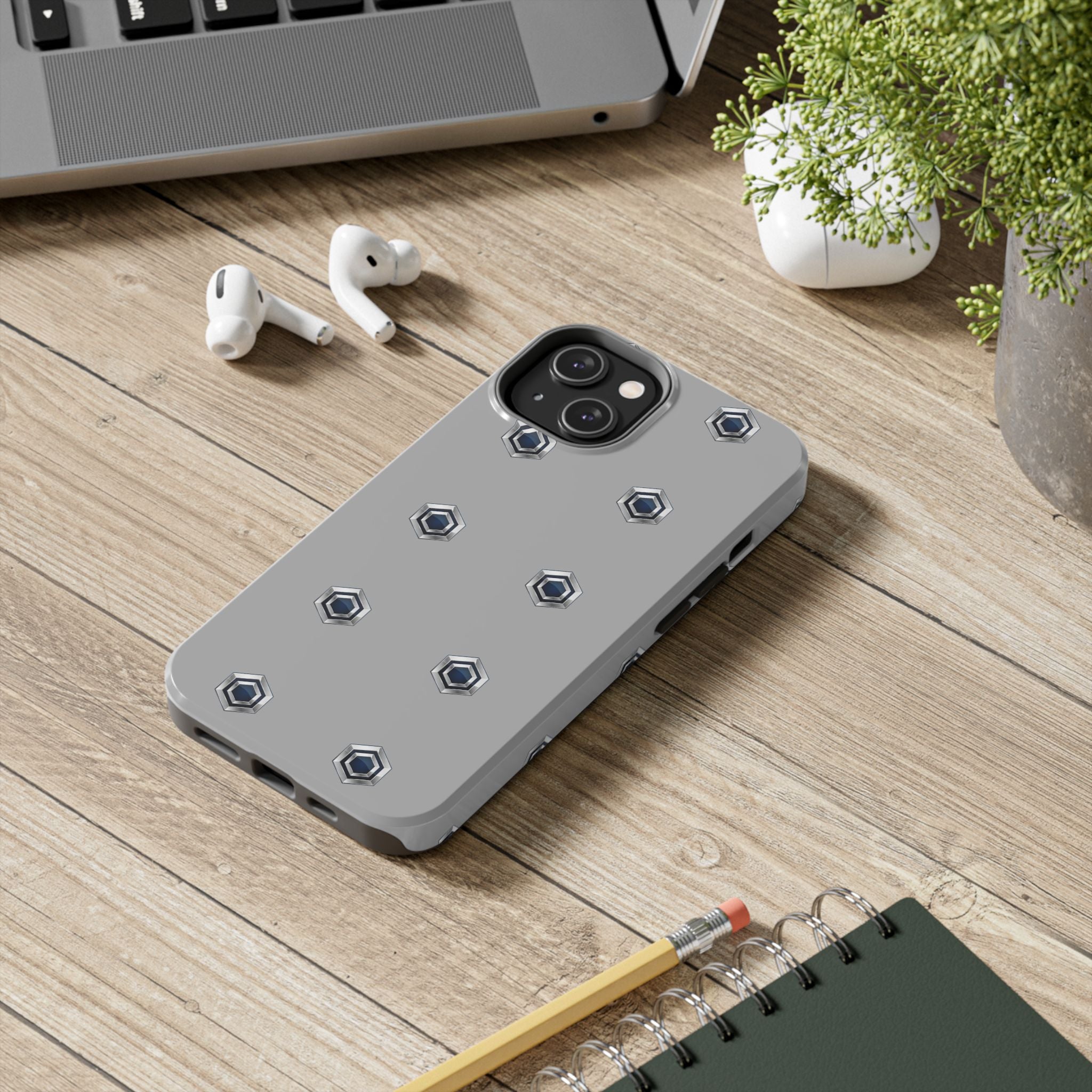 Tough Phone Case — Minimal Hex Rivet Armor (Gray)