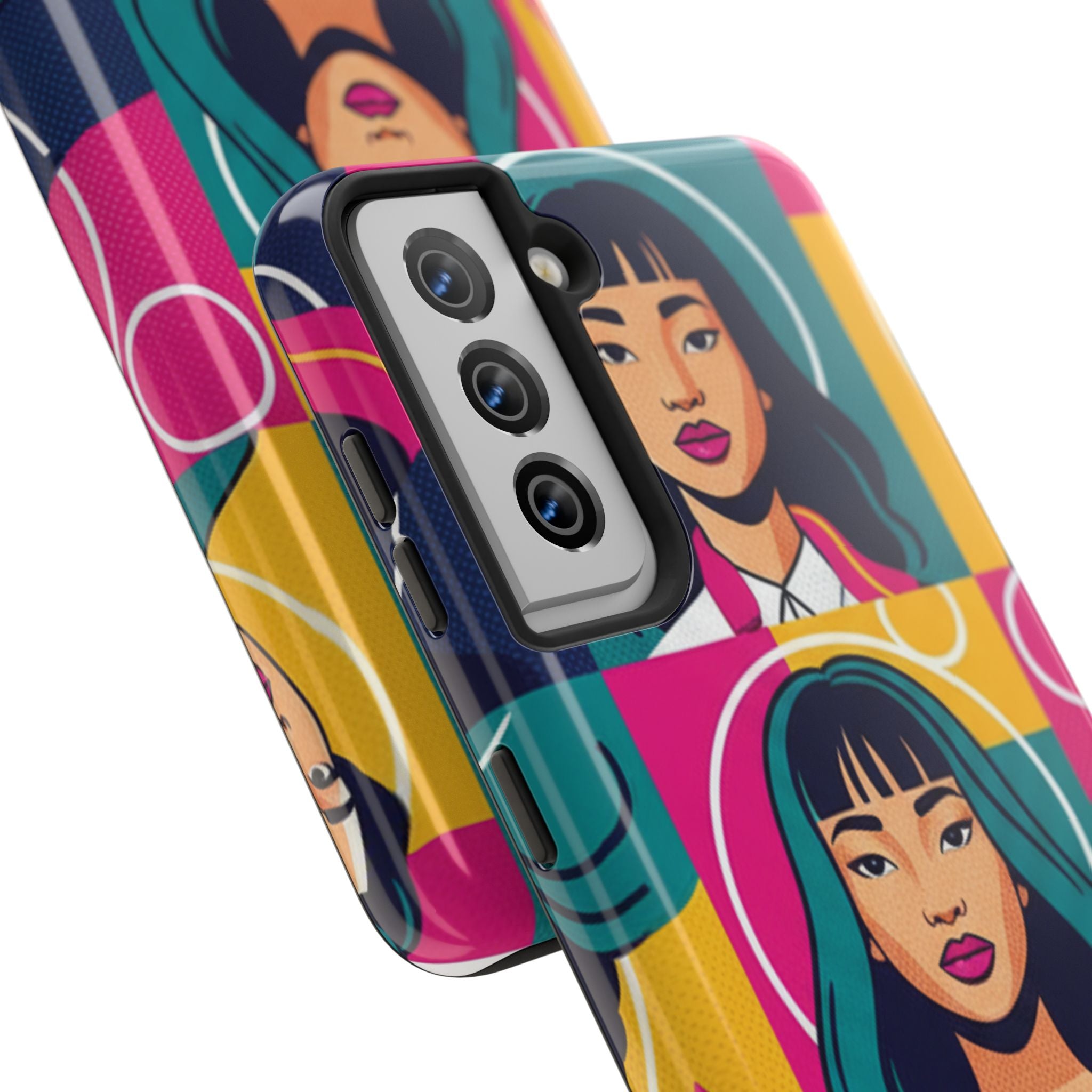 Bold Pop Art Faces Tough Phone Case — Colorful Retro Portrait Protective Cover
