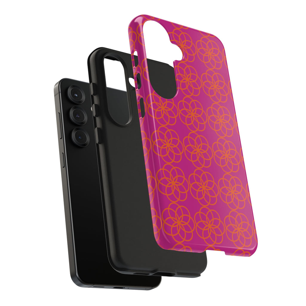Floral Geometric Tough Phone Case — Pink & Orange Patterned Protective Cover