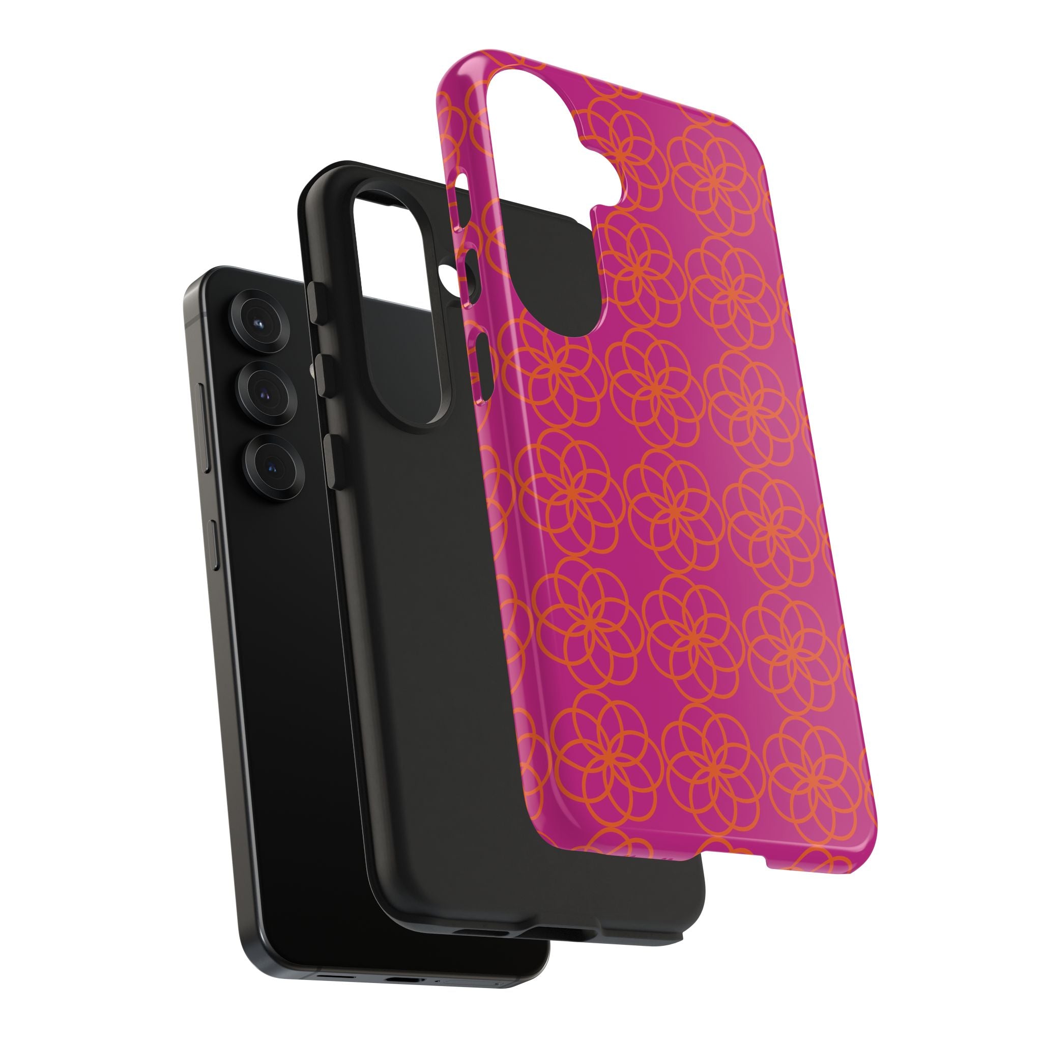 Floral Geometric Tough Phone Case — Pink & Orange Patterned Protective Cover