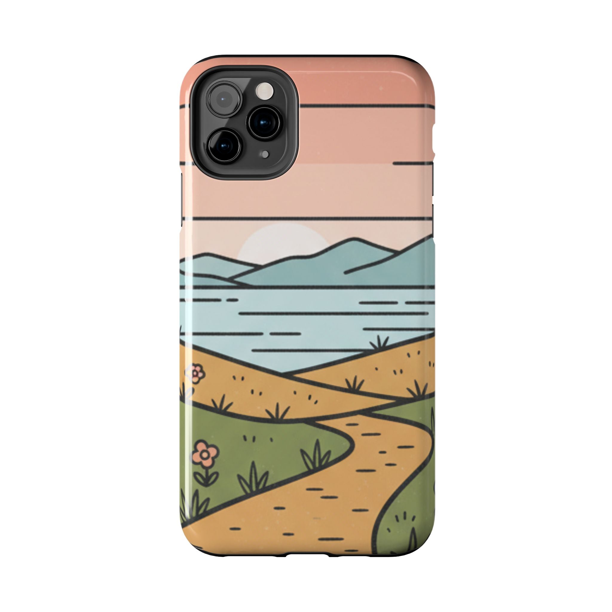 Scenic Path Tough Phone Case — Pastel Lake & Mountain Protective Cover