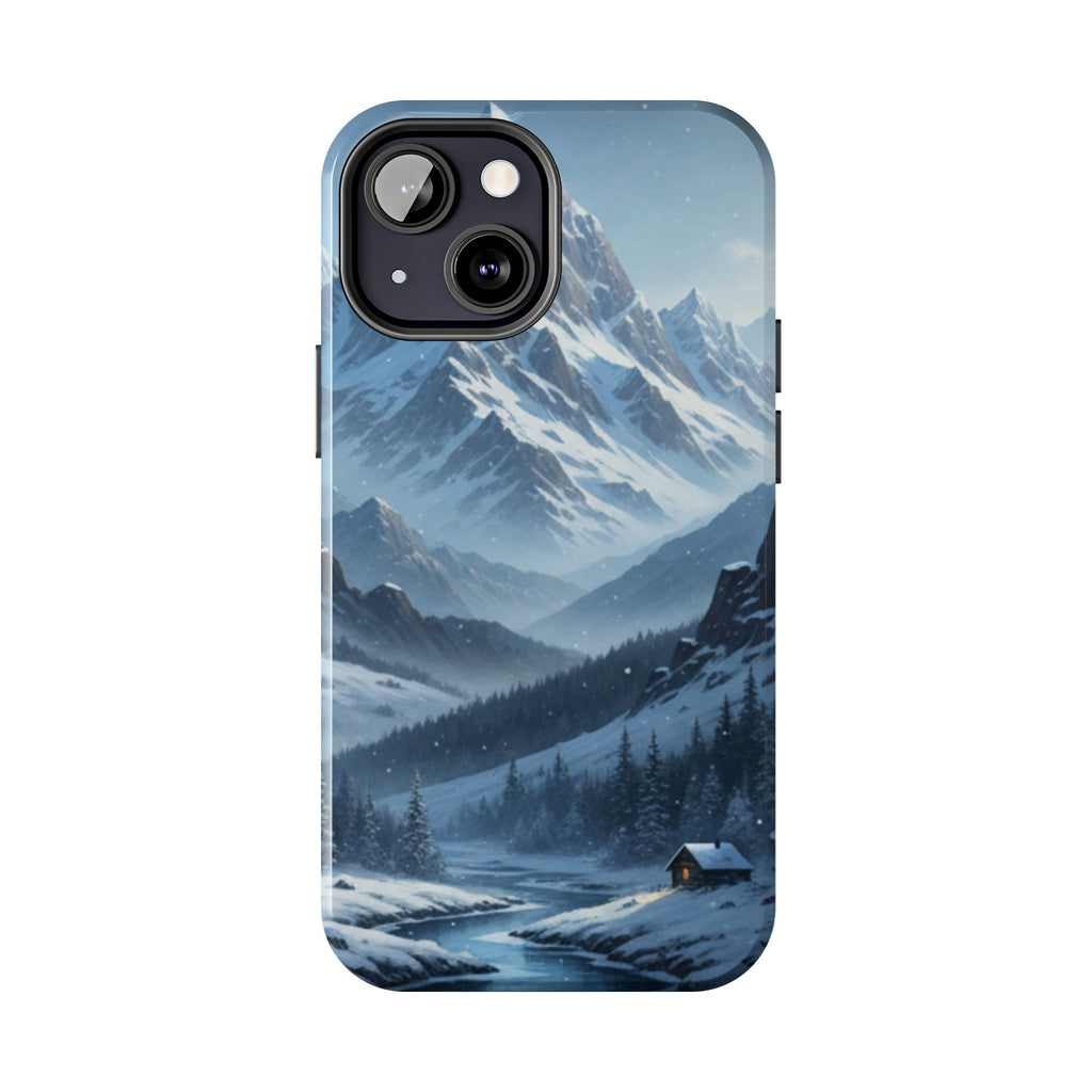 Tough Phone Case — Snowy Mountain Cabin Landscape Protective Phone Cover