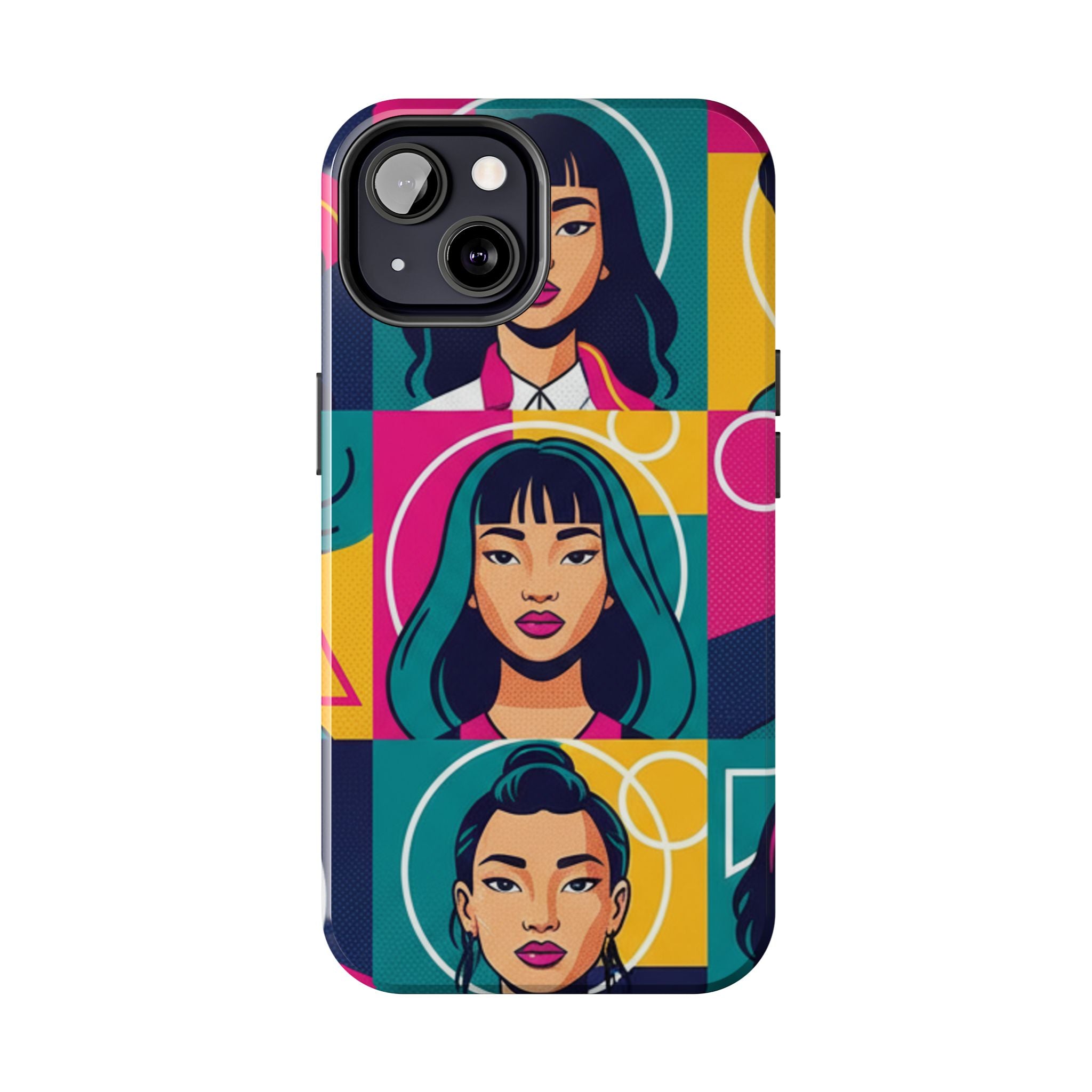 Bold Pop Art Faces Tough Phone Case — Colorful Retro Portrait Protective Cover