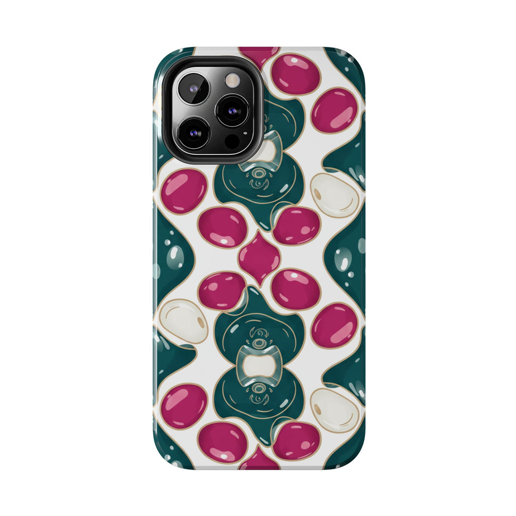 Floral Jewel Pattern Tough Phone Case — Teal & Fuchsia Protective Cover