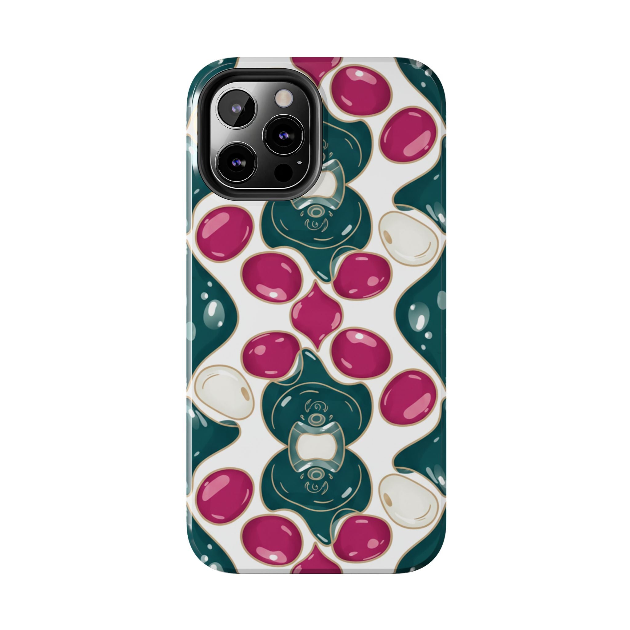 Floral Jewel Pattern Tough Phone Case — Teal & Fuchsia Protective Cover