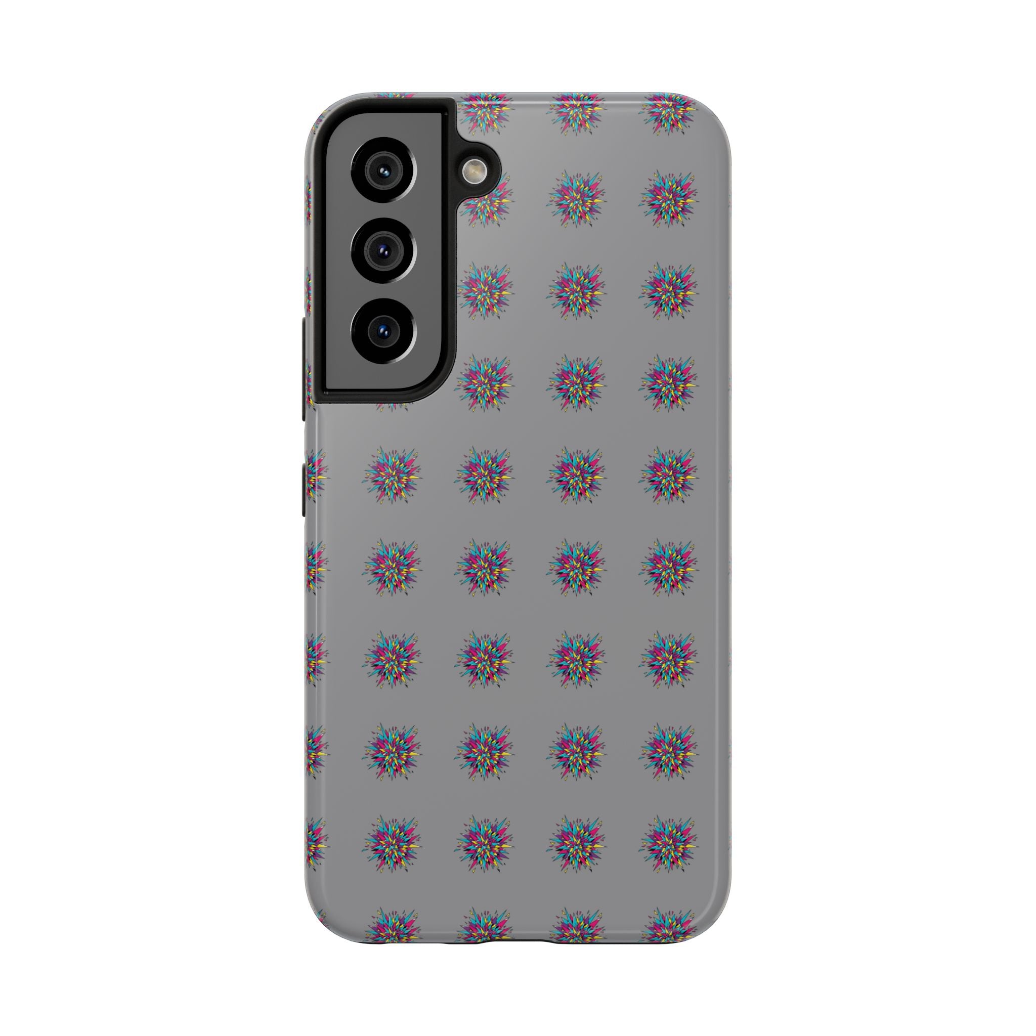 Tough Phone Case — Abstract Floral Burst Pattern on Gray (Protective Slim Fit)