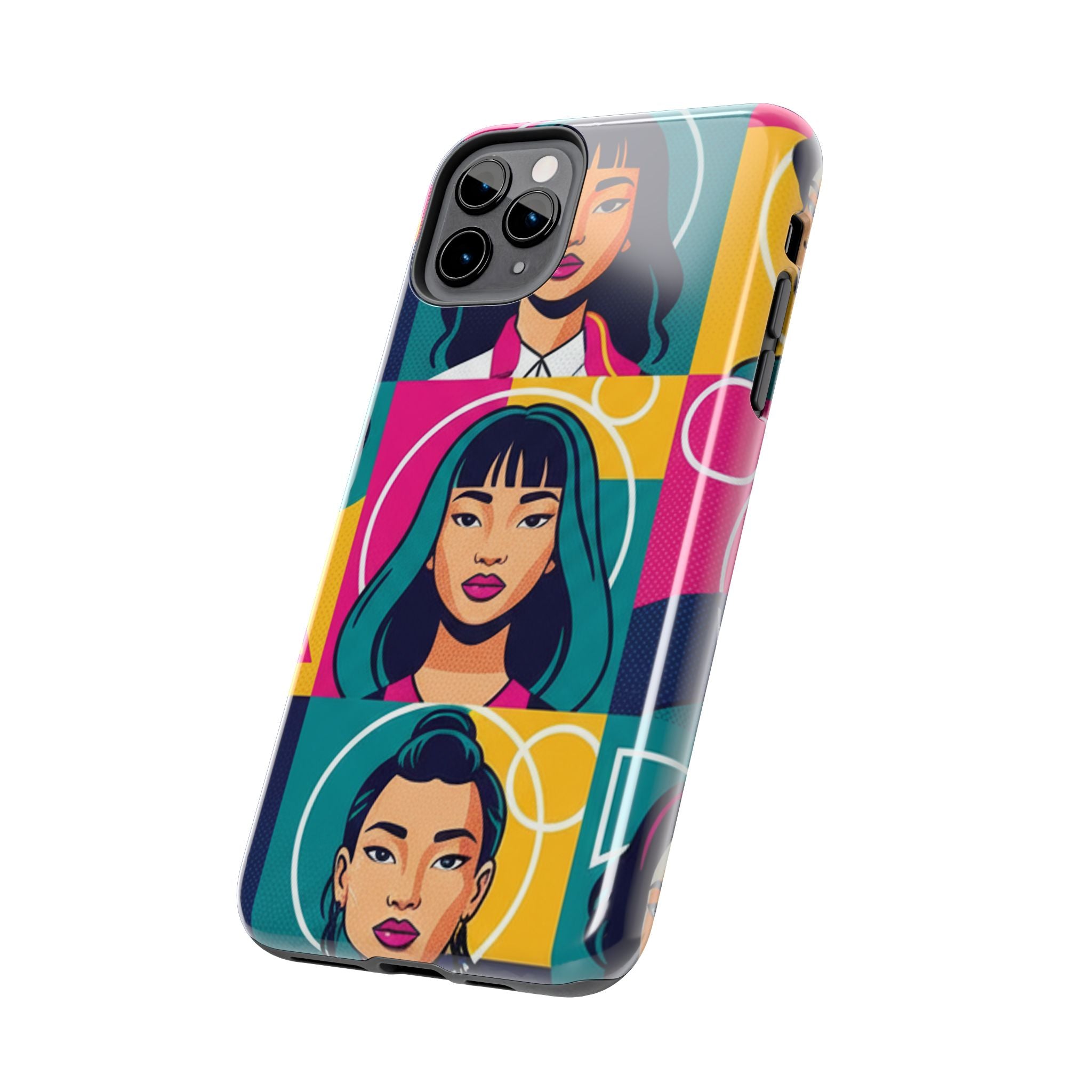 Bold Pop Art Faces Tough Phone Case — Colorful Retro Portrait Protective Cover
