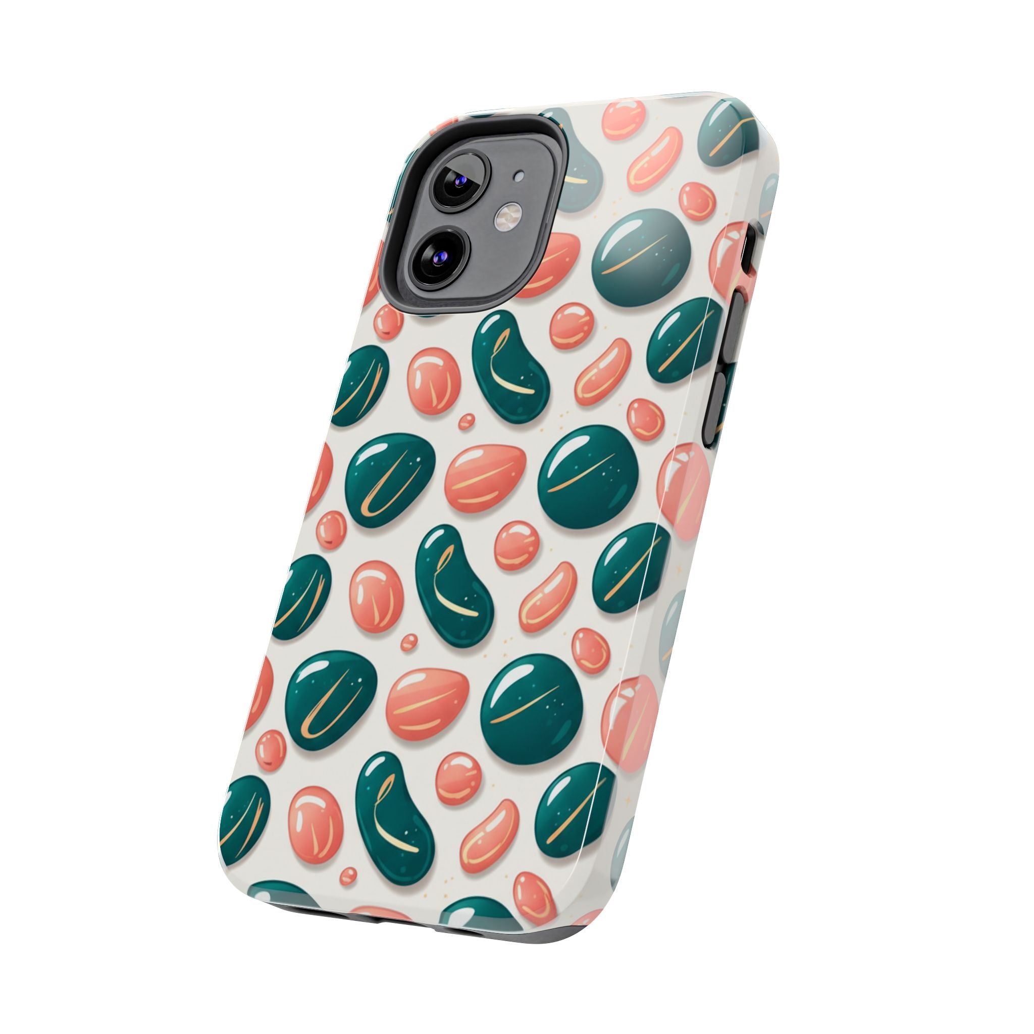 Abstract Pebble Pattern Tough Phone Case — Coral & Teal Protective Cover