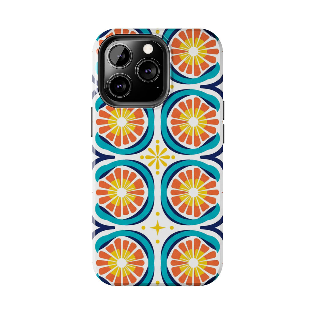 Citrus Tile Tough Phone Case — Colorful Retro Orange Slice Pattern