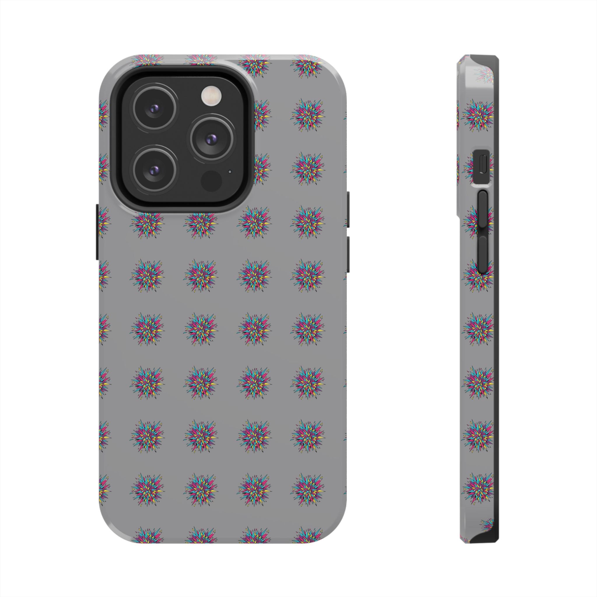 Tough Phone Case — Abstract Floral Burst Pattern on Gray (Protective Slim Fit)