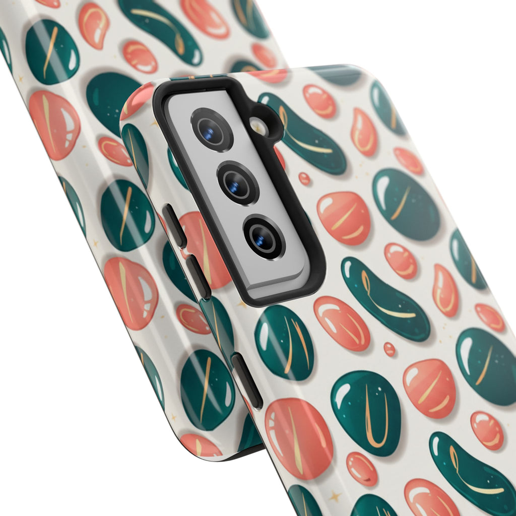 Abstract Pebble Pattern Tough Phone Case — Coral & Teal Protective Cover