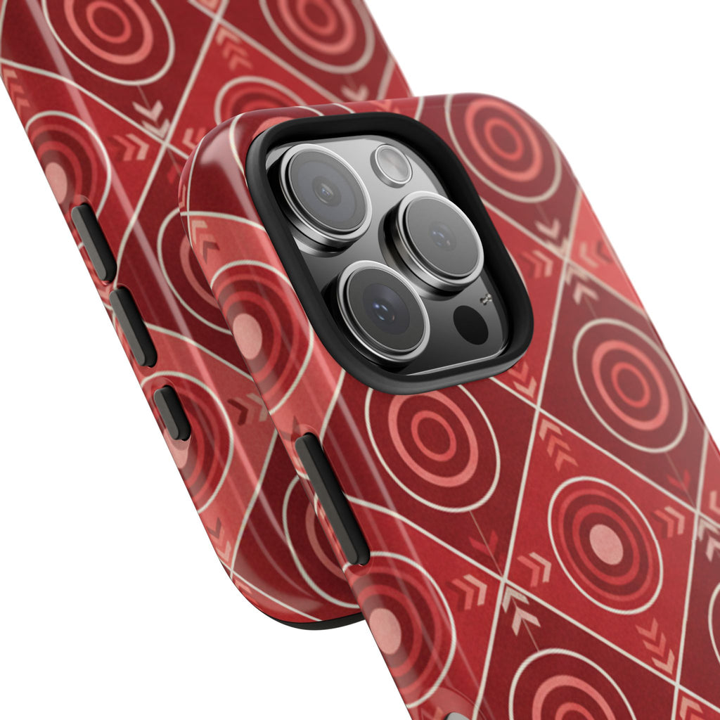 Red Geometric Target Pattern Tough Phone Case — Protective Abstract Retro Design