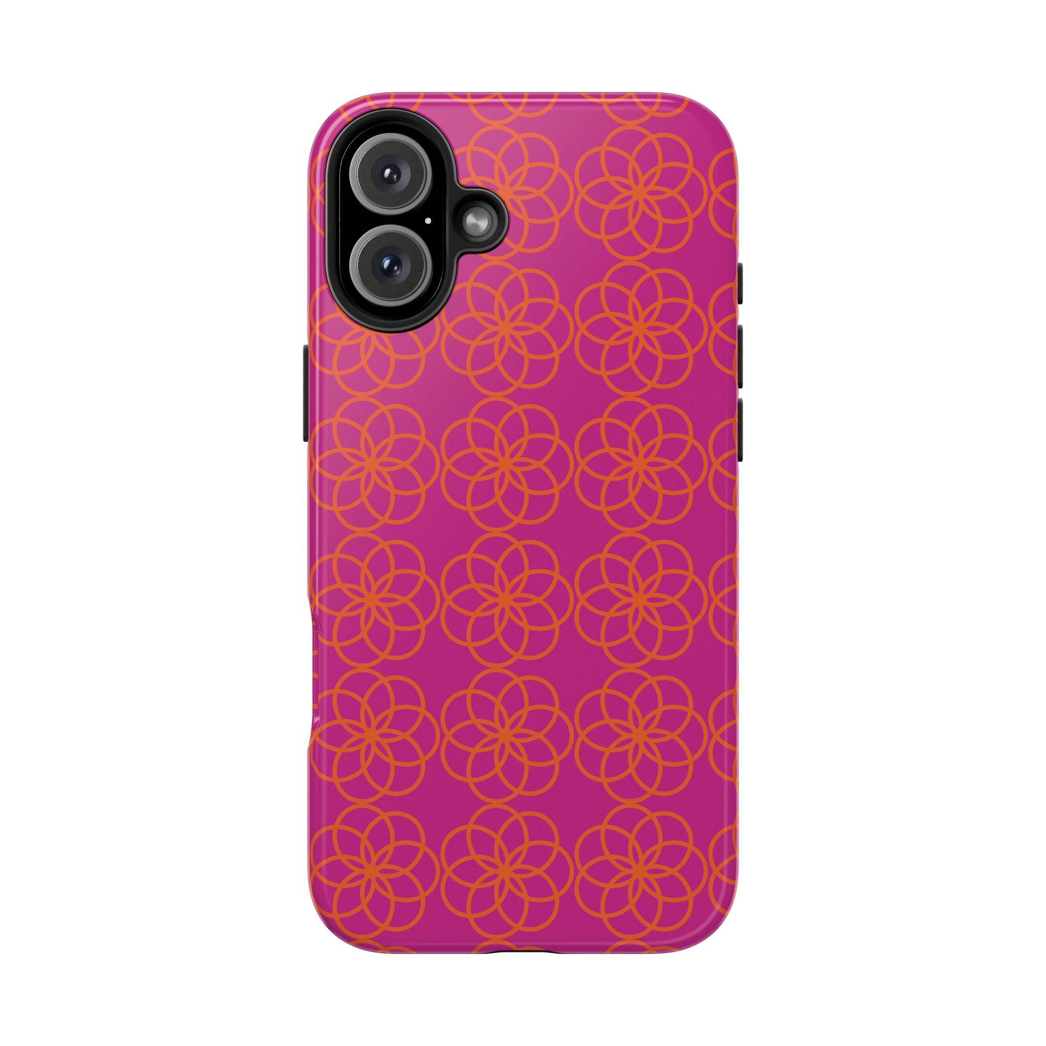 Floral Geometric Tough Phone Case — Pink & Orange Patterned Protective Cover