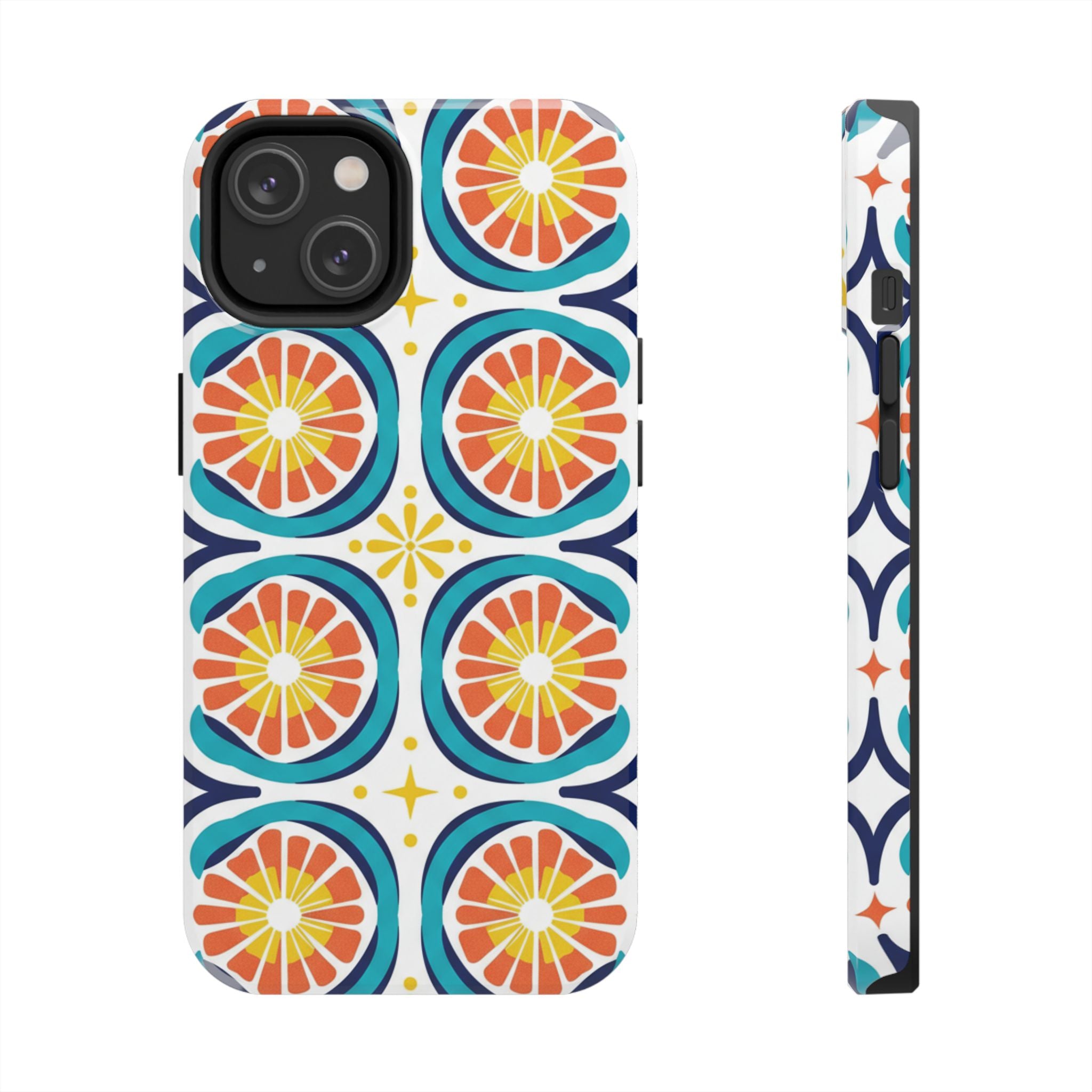 Citrus Tile Tough Phone Case — Colorful Retro Orange Slice Pattern