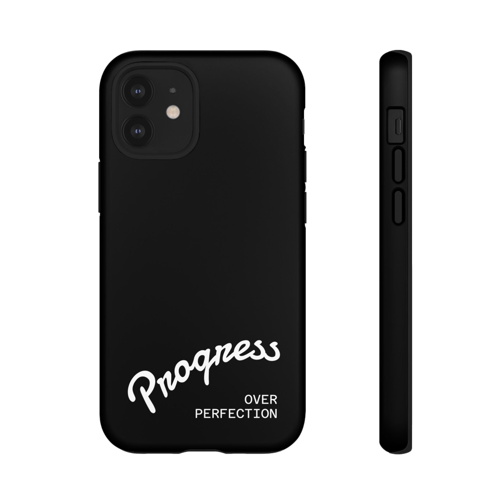 Phone Case - "Progress Over Perfection" Glossy Black Protective Cover