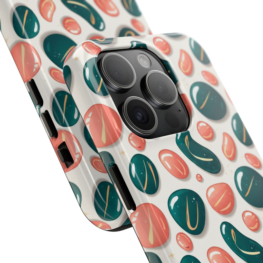 Abstract Pebble Pattern Tough Phone Case — Coral & Teal Protective Cover