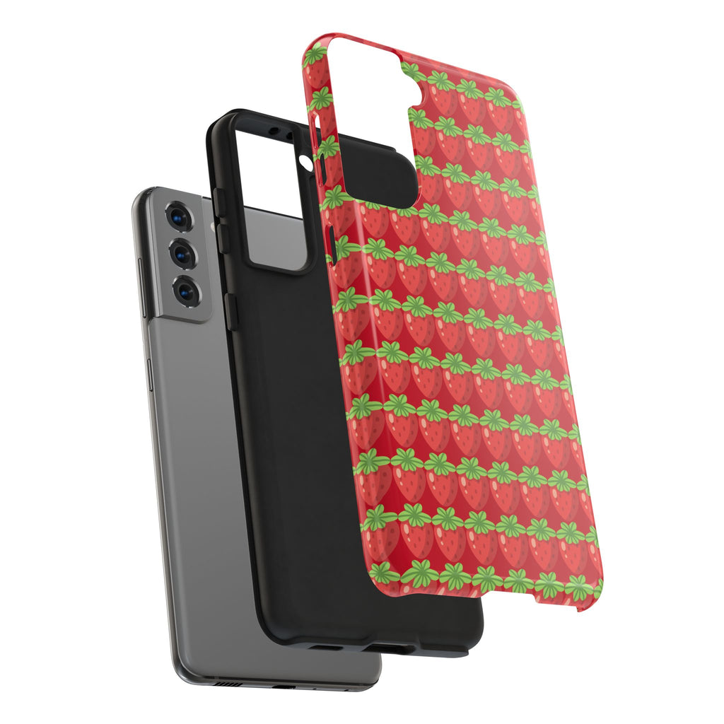 Strawberry Pattern Tough Phone Case — Cute Red Fruit Protective Cover