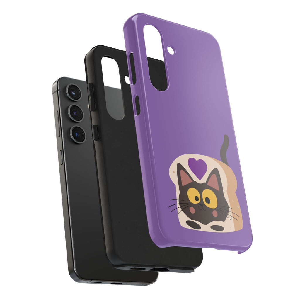 Purple Cute Cat-in-Bread Tough Phone Case — Cute Cat Heart Design
