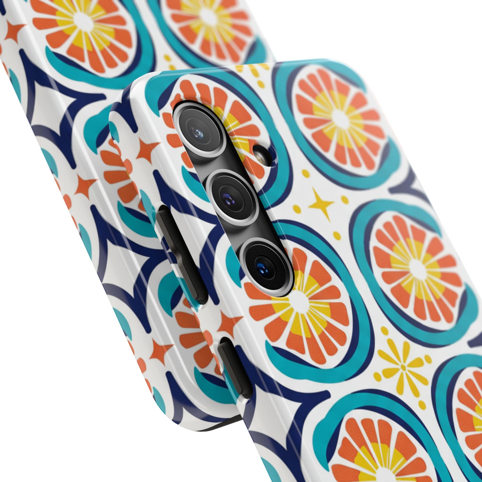 Citrus Tile Tough Phone Case — Colorful Retro Orange Slice Pattern