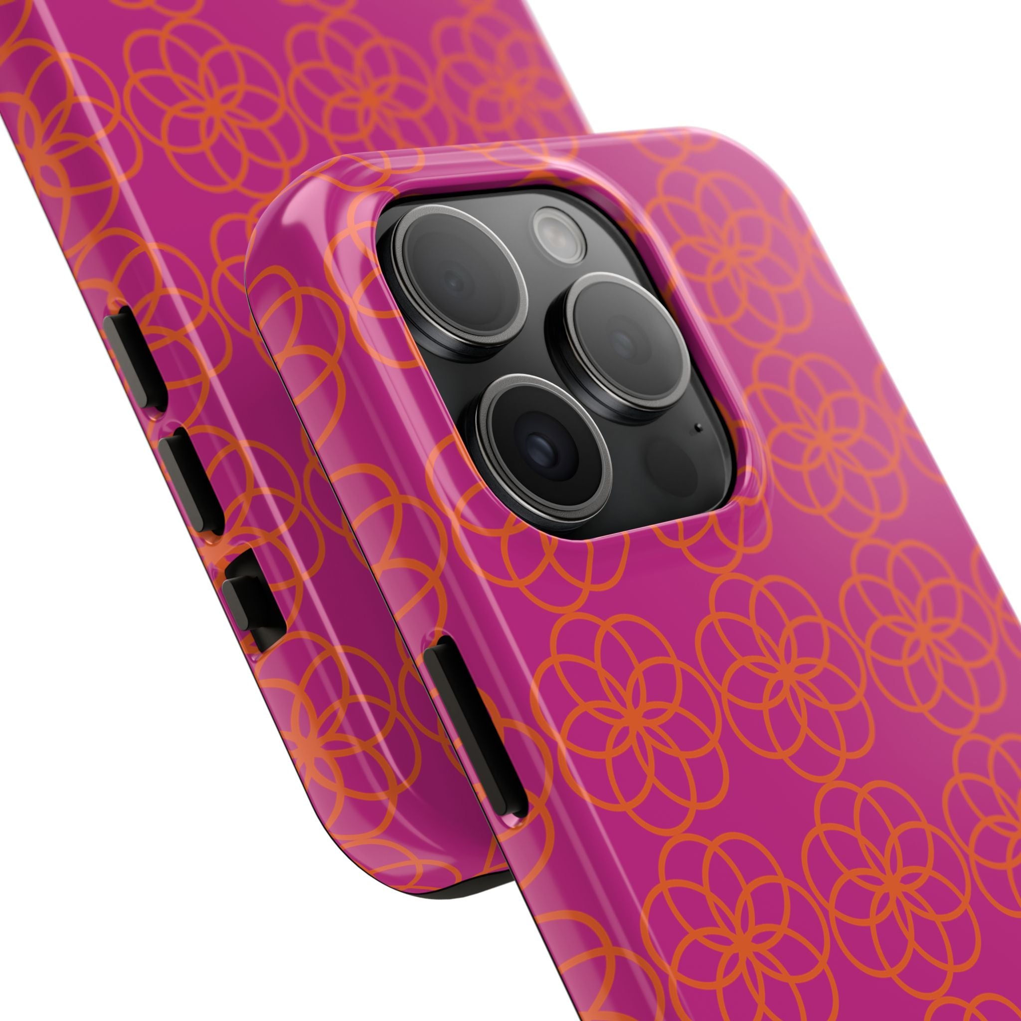 Floral Geometric Tough Phone Case — Pink & Orange Patterned Protective Cover