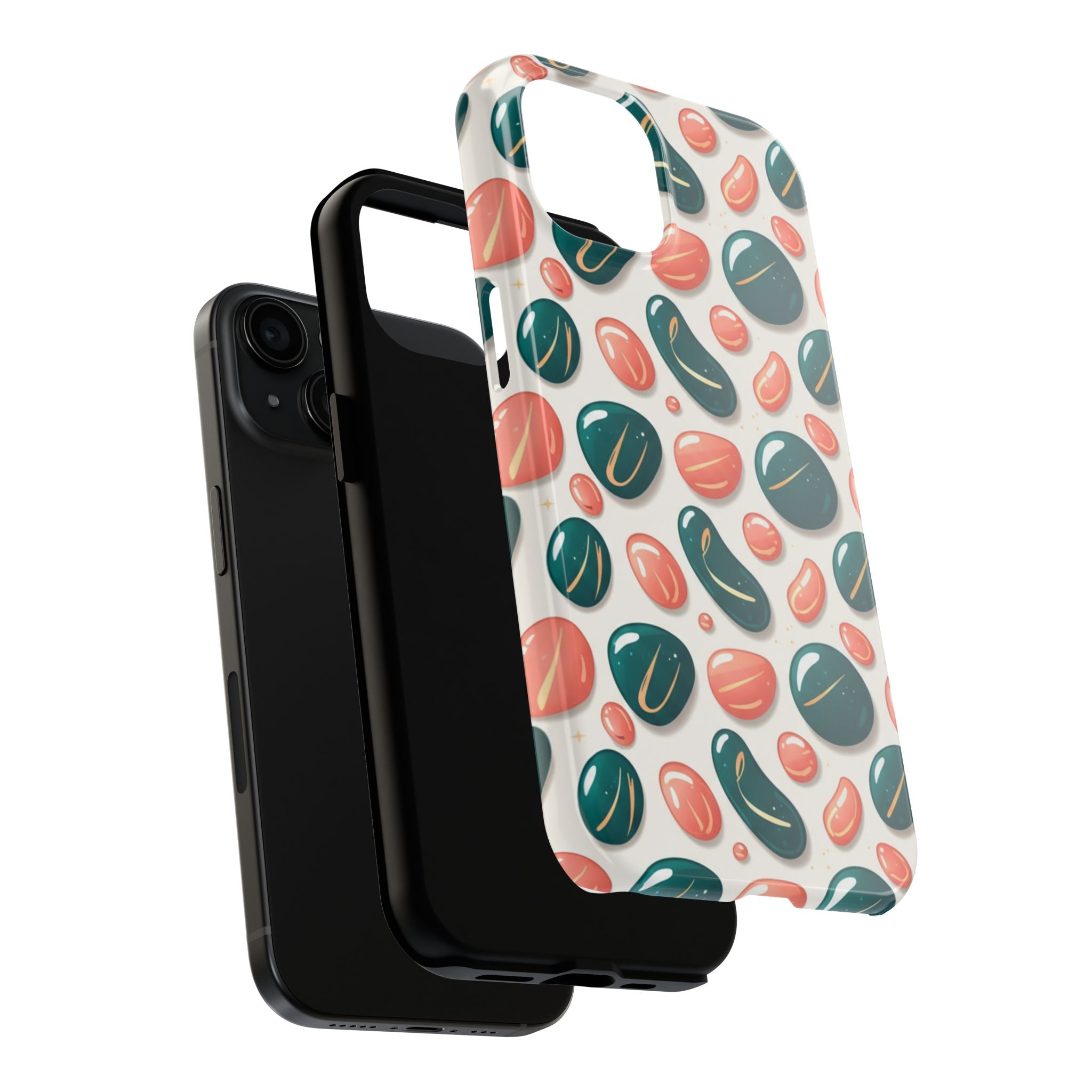 Abstract Pebble Pattern Tough Phone Case — Coral & Teal Protective Cover
