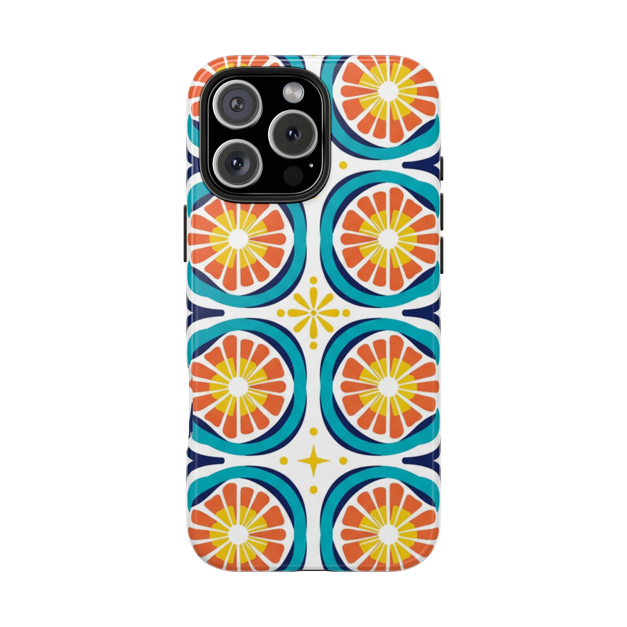 Citrus Tile Tough Phone Case — Colorful Retro Orange Slice Pattern