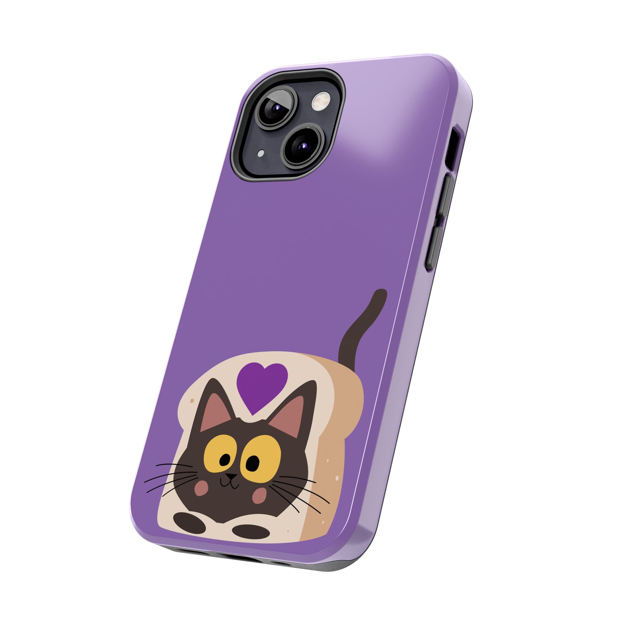 Purple Cute Cat-in-Bread Tough Phone Case — Cute Cat Heart Design