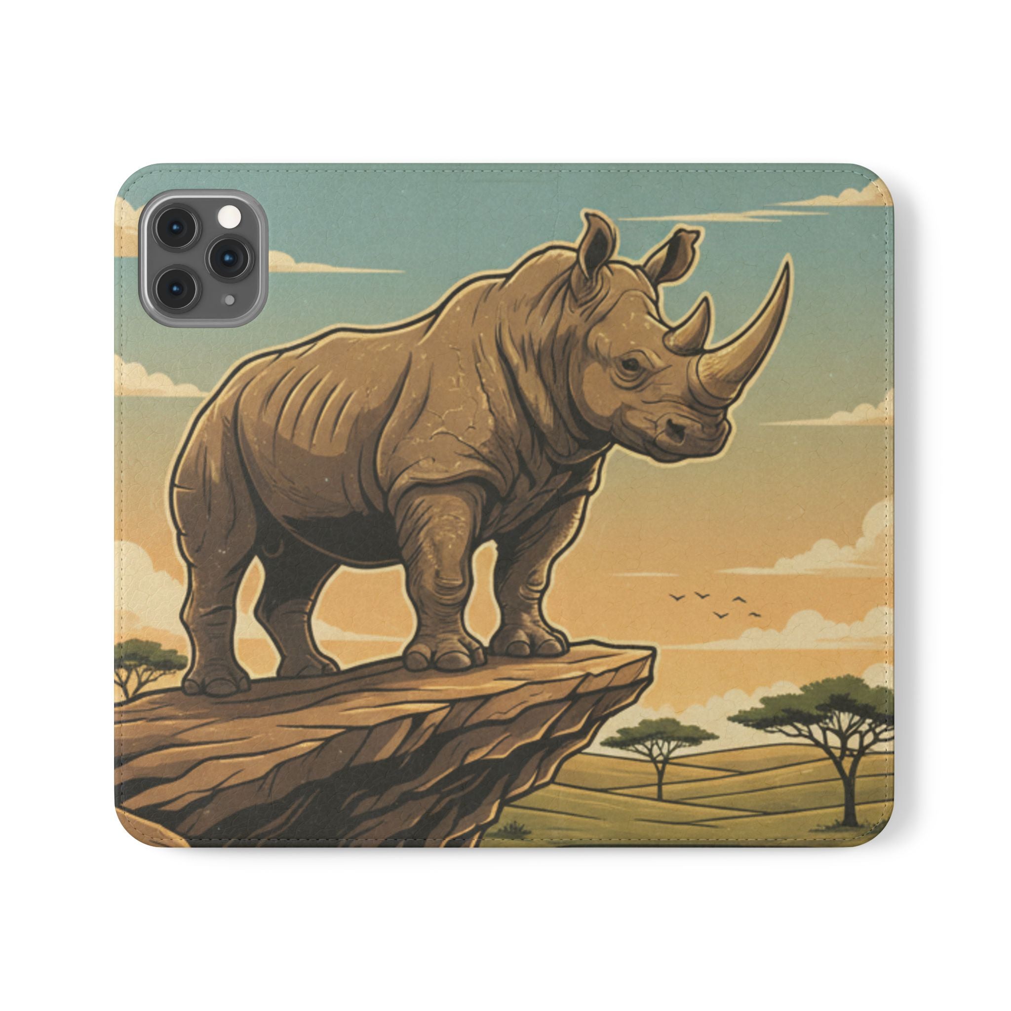 Rhino Sunset Flip Phone Case – Safari Wildlife Wallet Case