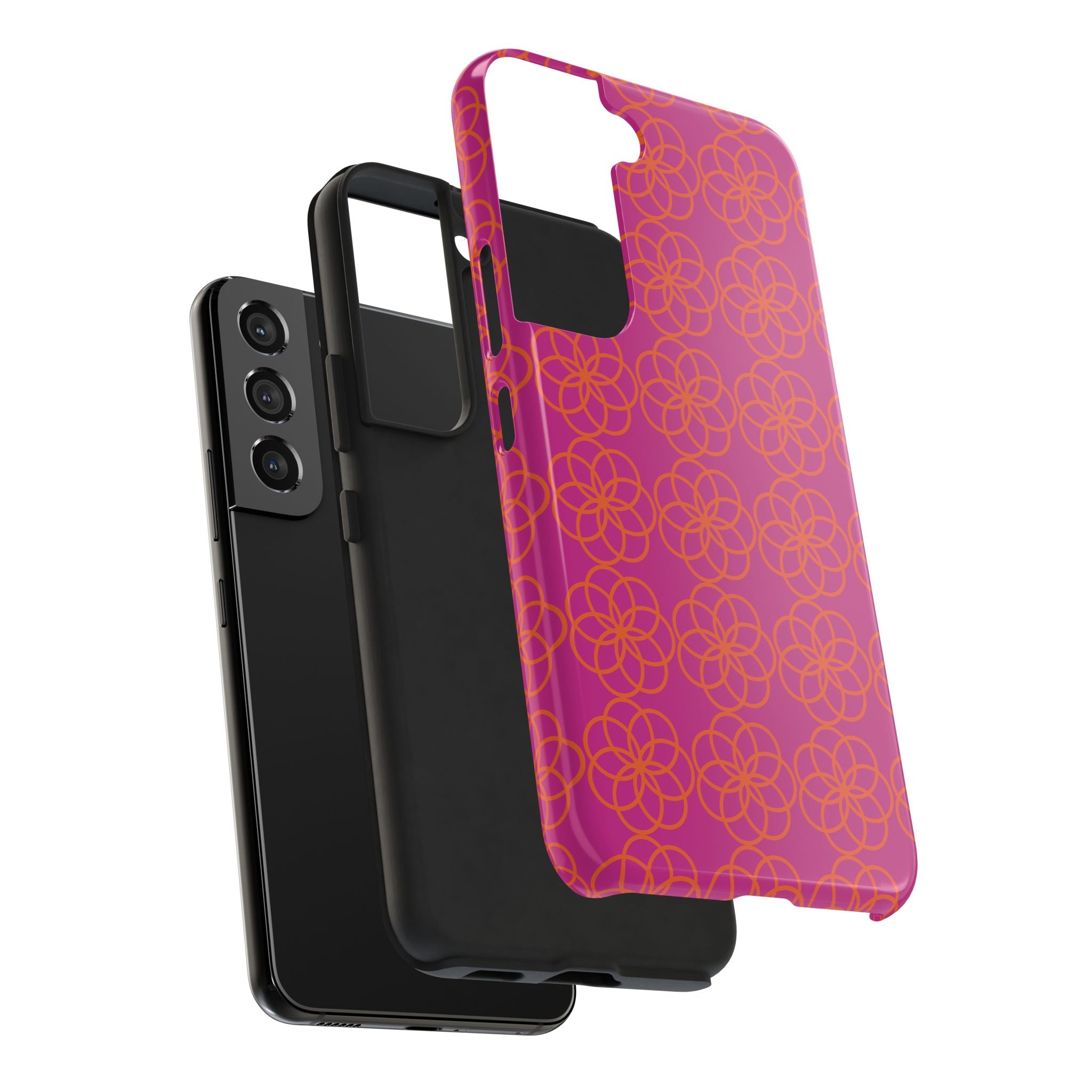 Floral Geometric Tough Phone Case — Pink & Orange Patterned Protective Cover