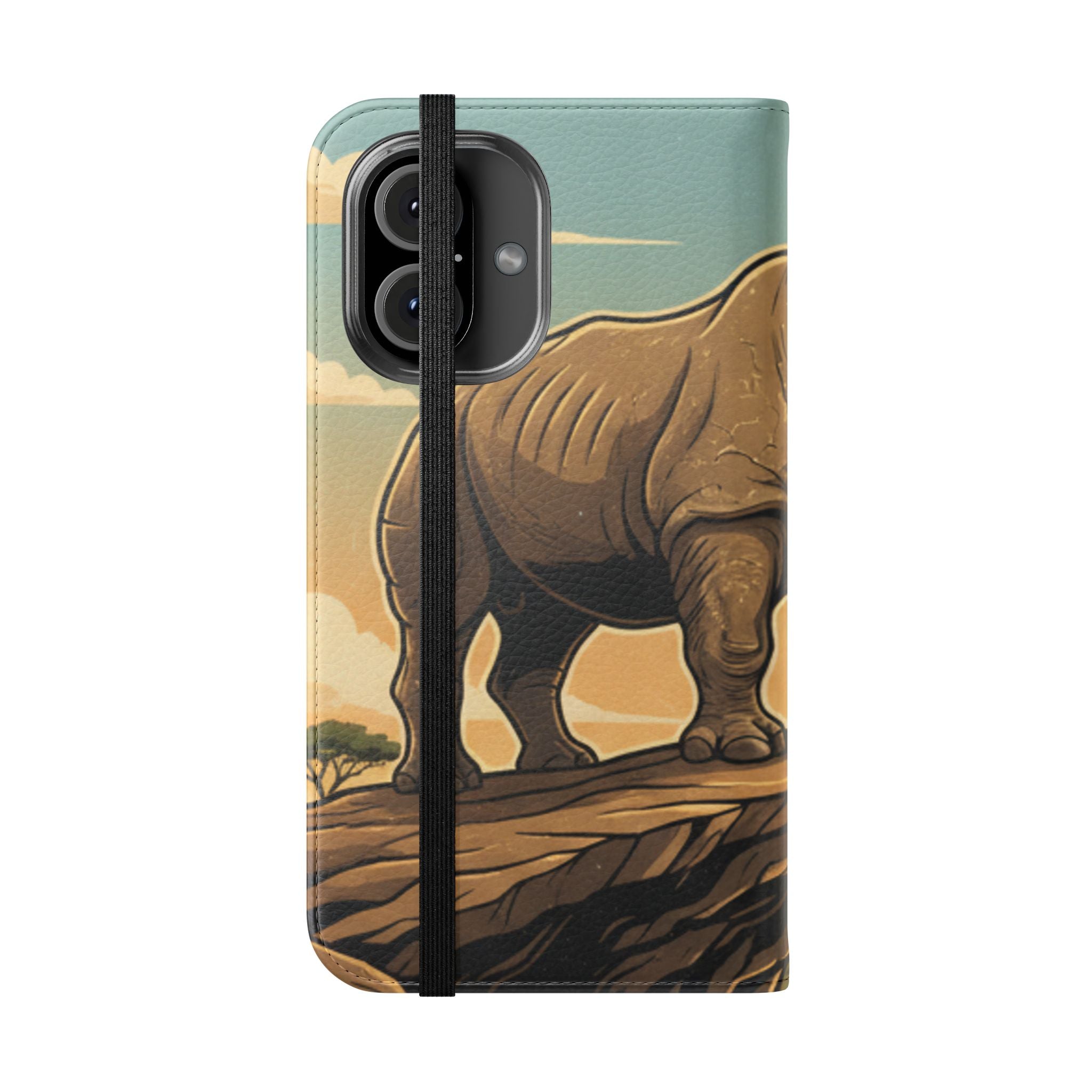 Rhino Sunset Flip Phone Case – Safari Wildlife Wallet Case