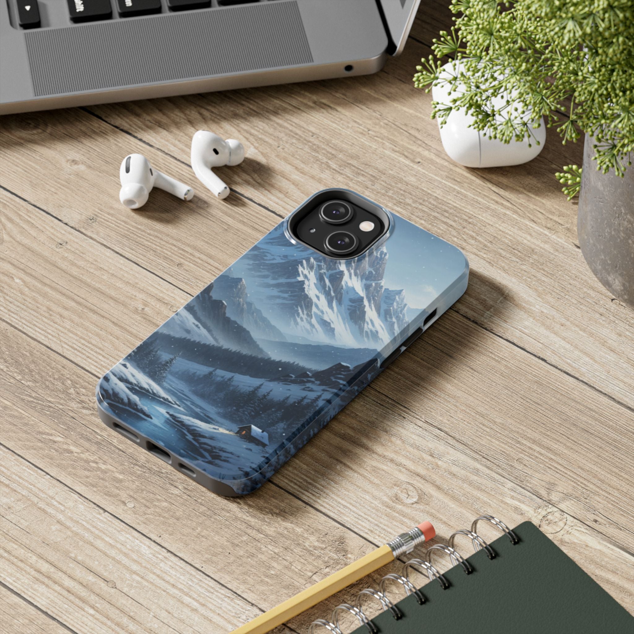 Tough Phone Case — Snowy Mountain Cabin Landscape Protective Phone Cover