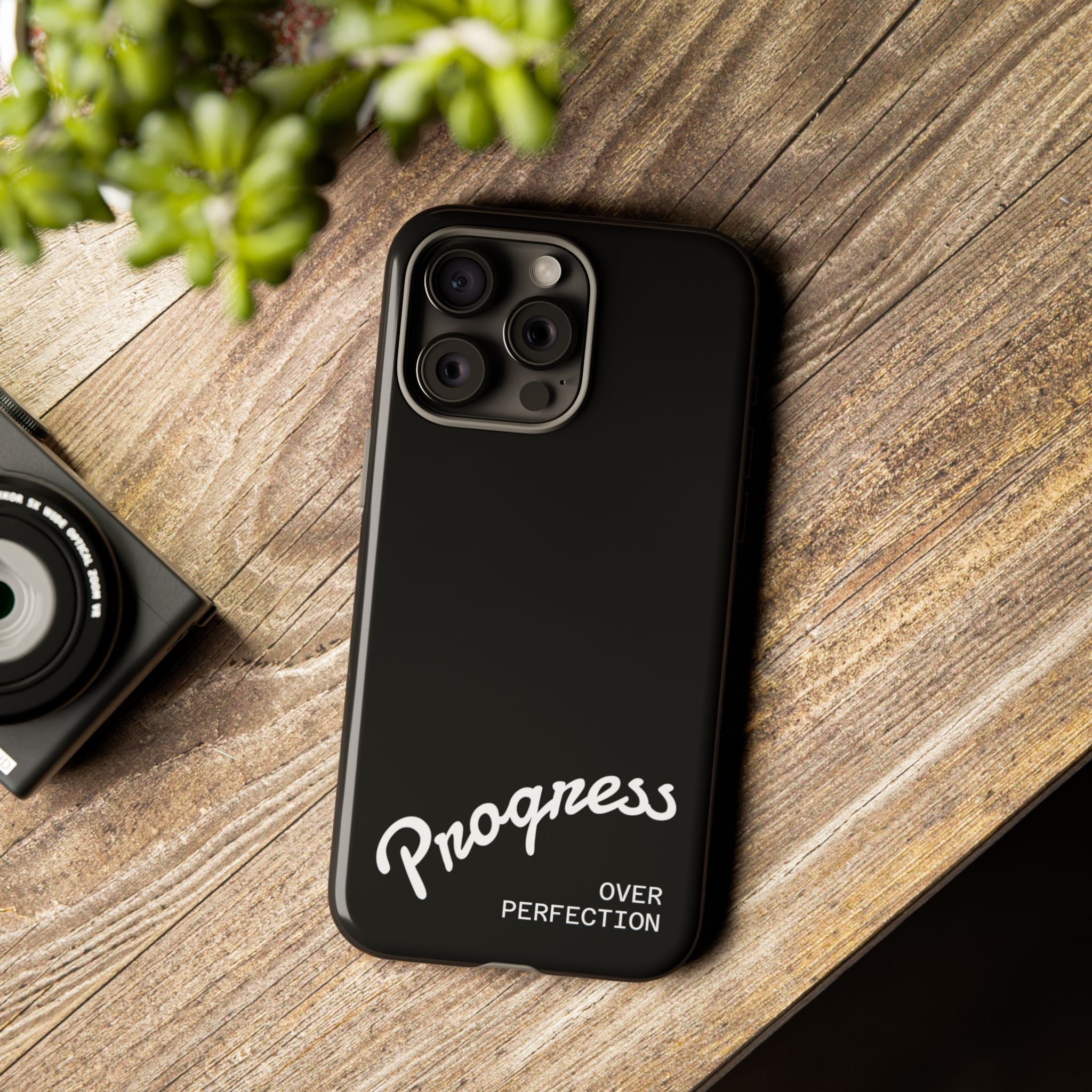 Phone Case - "Progress Over Perfection" Glossy Black Protective Cover