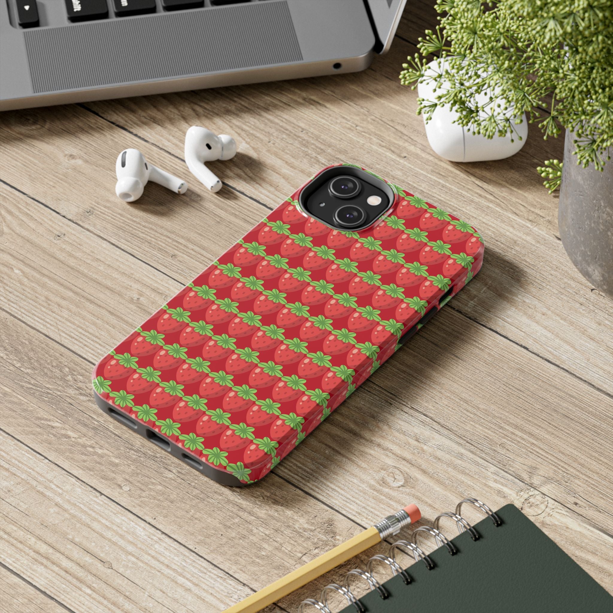 Strawberry Pattern Tough Phone Case — Cute Red Fruit Protective Cover