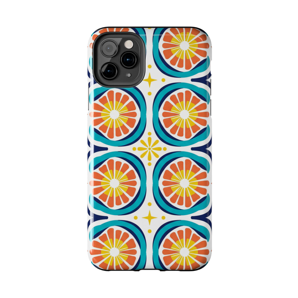 Citrus Tile Tough Phone Case — Colorful Retro Orange Slice Pattern