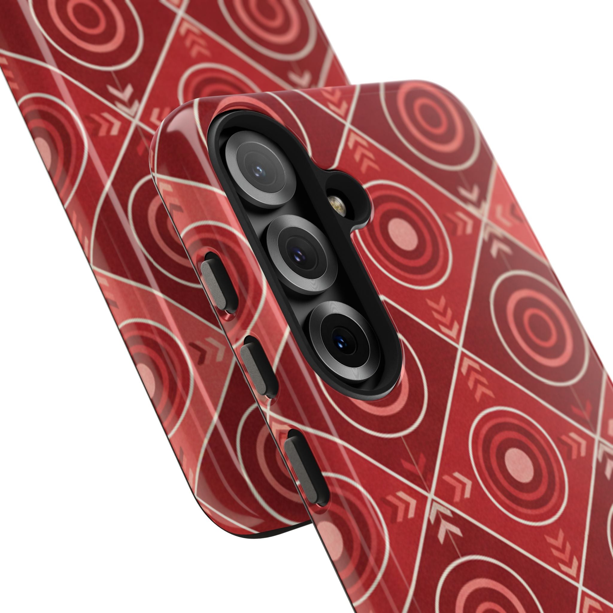 Red Geometric Target Pattern Tough Phone Case — Protective Abstract Retro Design