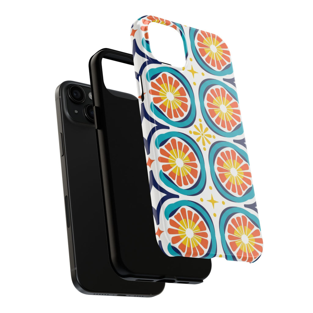 Citrus Tile Tough Phone Case — Colorful Retro Orange Slice Pattern