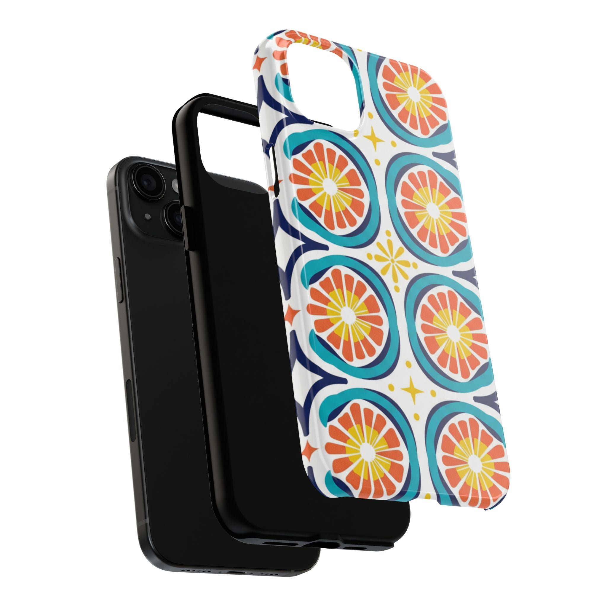 Citrus Tile Tough Phone Case — Colorful Retro Orange Slice Pattern