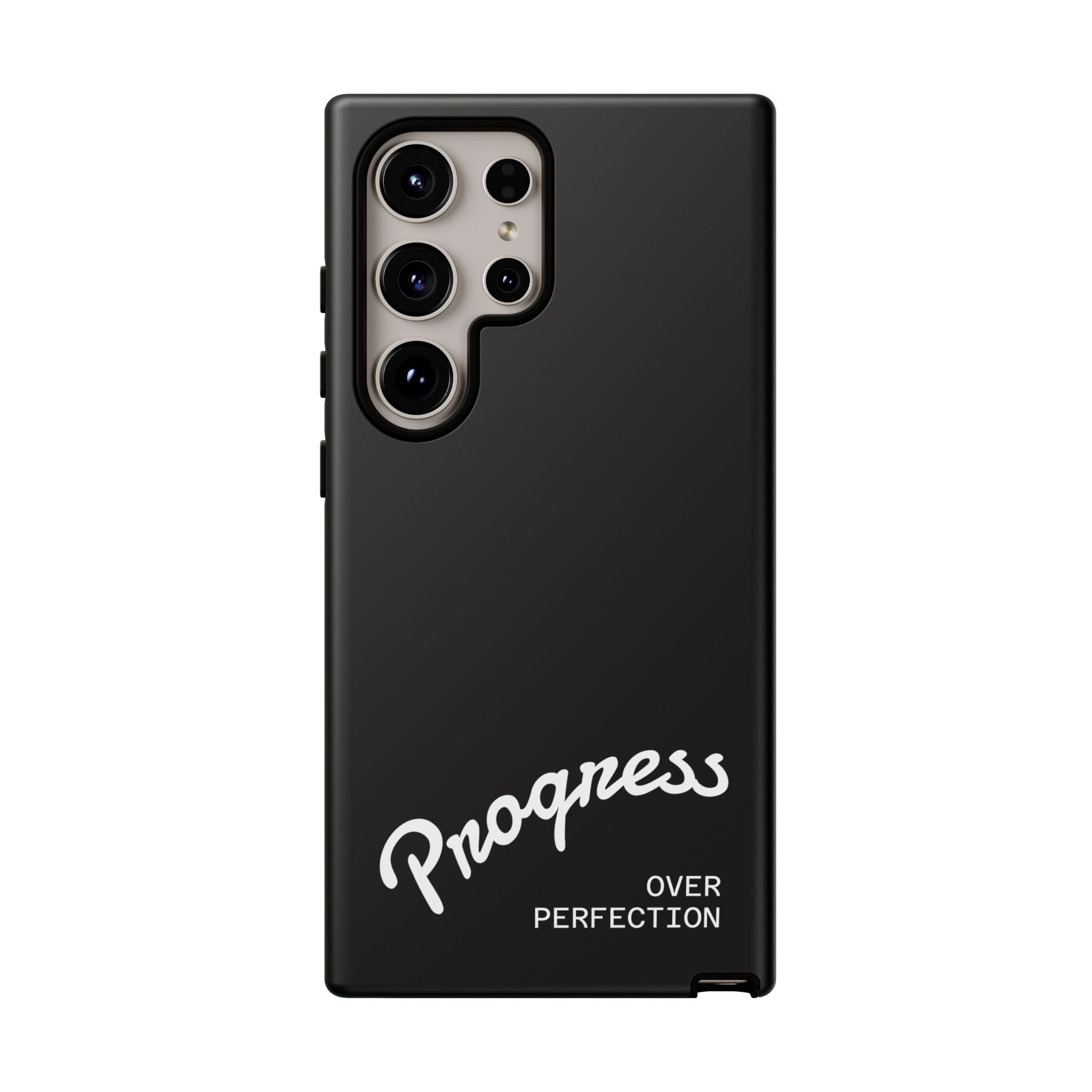 Phone Case - "Progress Over Perfection" Glossy Black Protective Cover