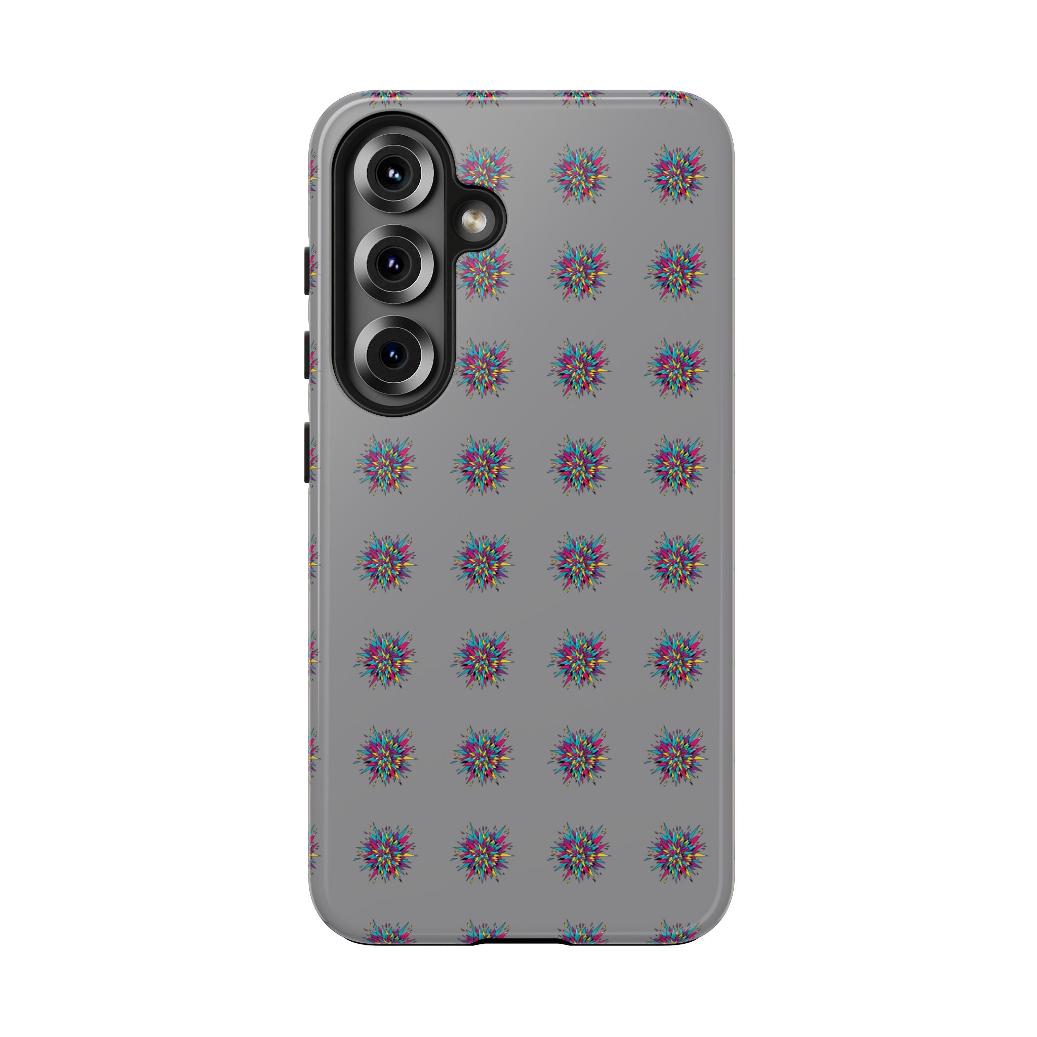 Tough Phone Case — Abstract Floral Burst Pattern on Gray (Protective Slim Fit)