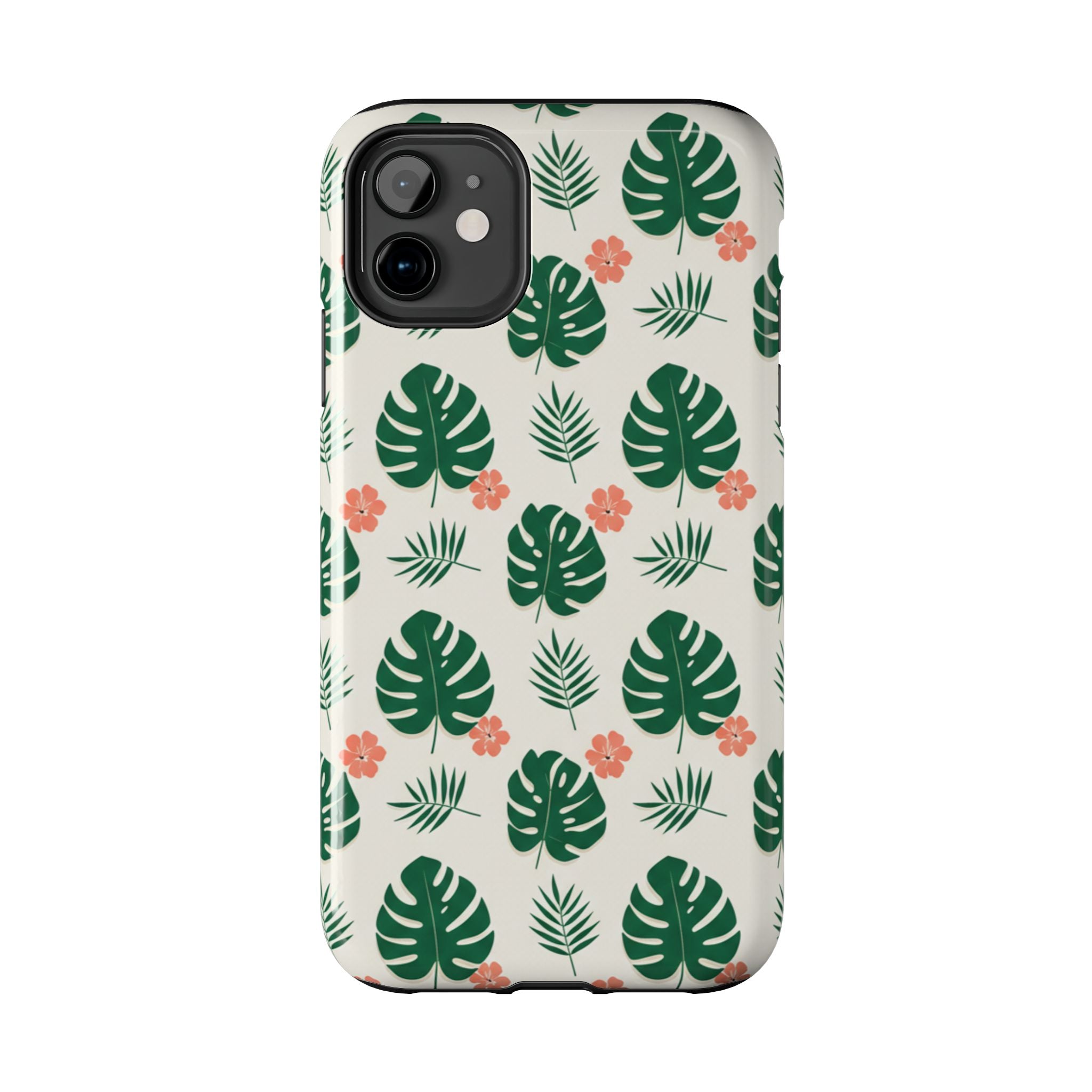 Tropical Leaves Tough Phone Case — Monstera & Pink Floral Protective Cover