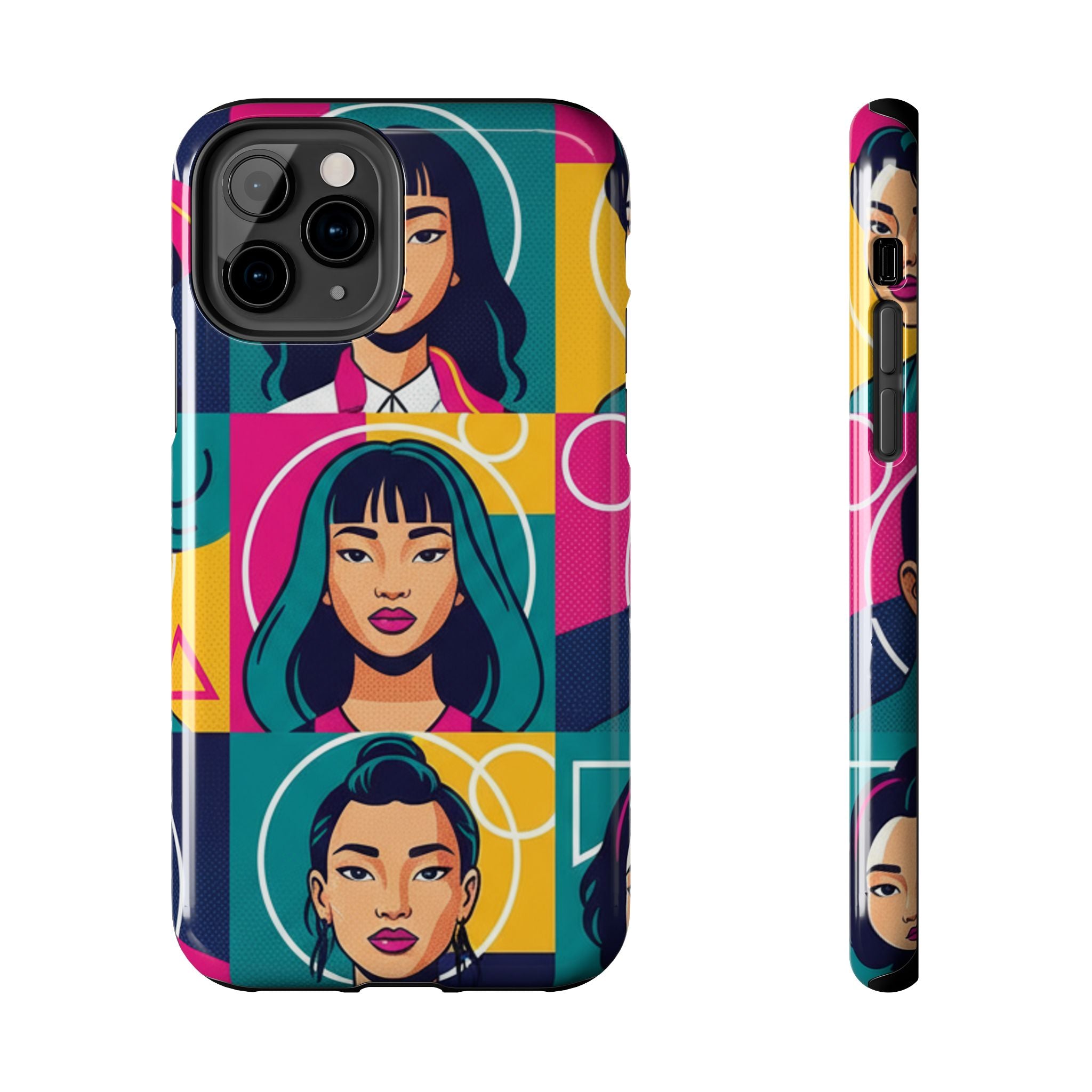 Bold Pop Art Faces Tough Phone Case — Colorful Retro Portrait Protective Cover
