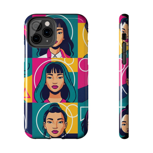 Bold Pop Art Faces Tough Phone Case — Colorful Retro Portrait Protective Cover