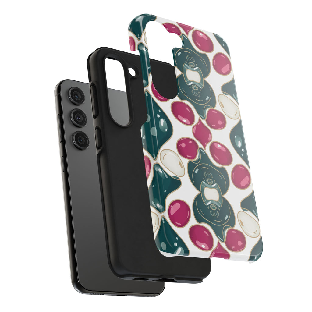 Floral Jewel Pattern Tough Phone Case — Teal & Fuchsia Protective Cover