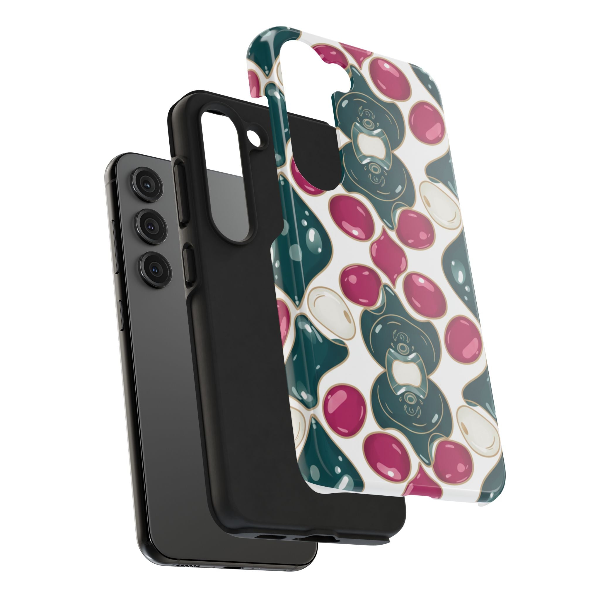Floral Jewel Pattern Tough Phone Case — Teal & Fuchsia Protective Cover