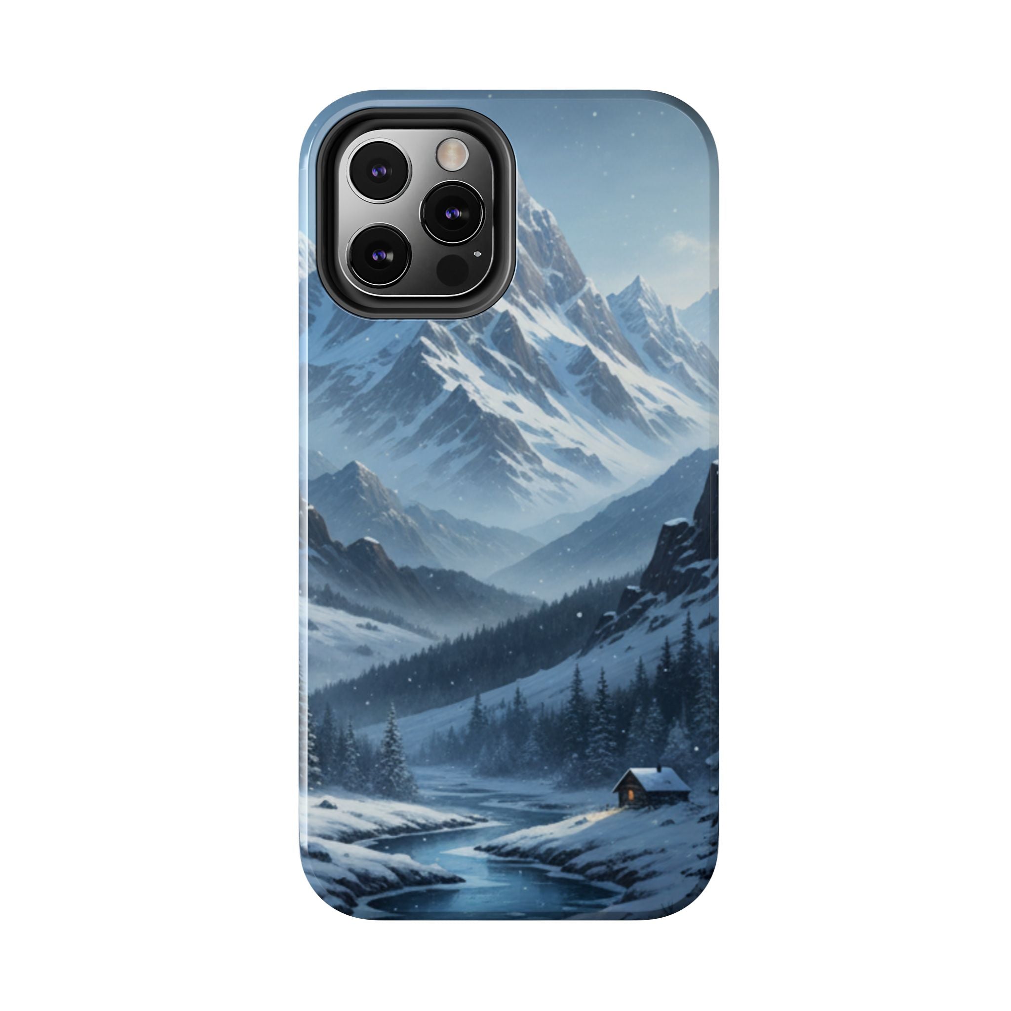 Tough Phone Case — Snowy Mountain Cabin Landscape Protective Phone Cover