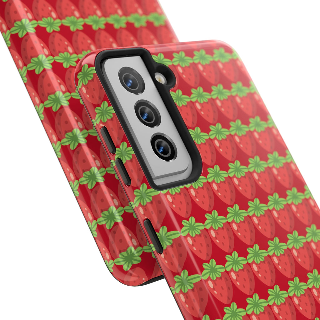 Strawberry Pattern Tough Phone Case — Cute Red Fruit Protective Cover