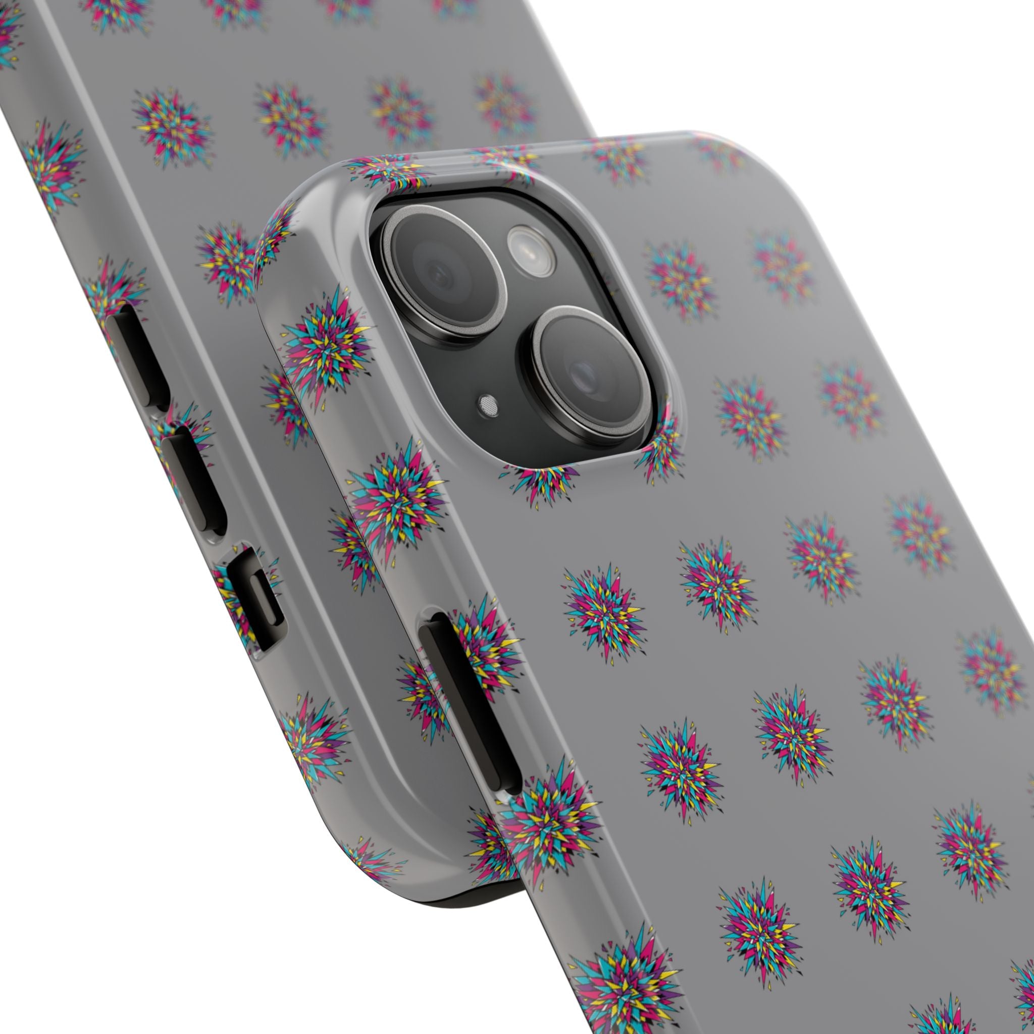 Tough Phone Case — Abstract Floral Burst Pattern on Gray (Protective Slim Fit)