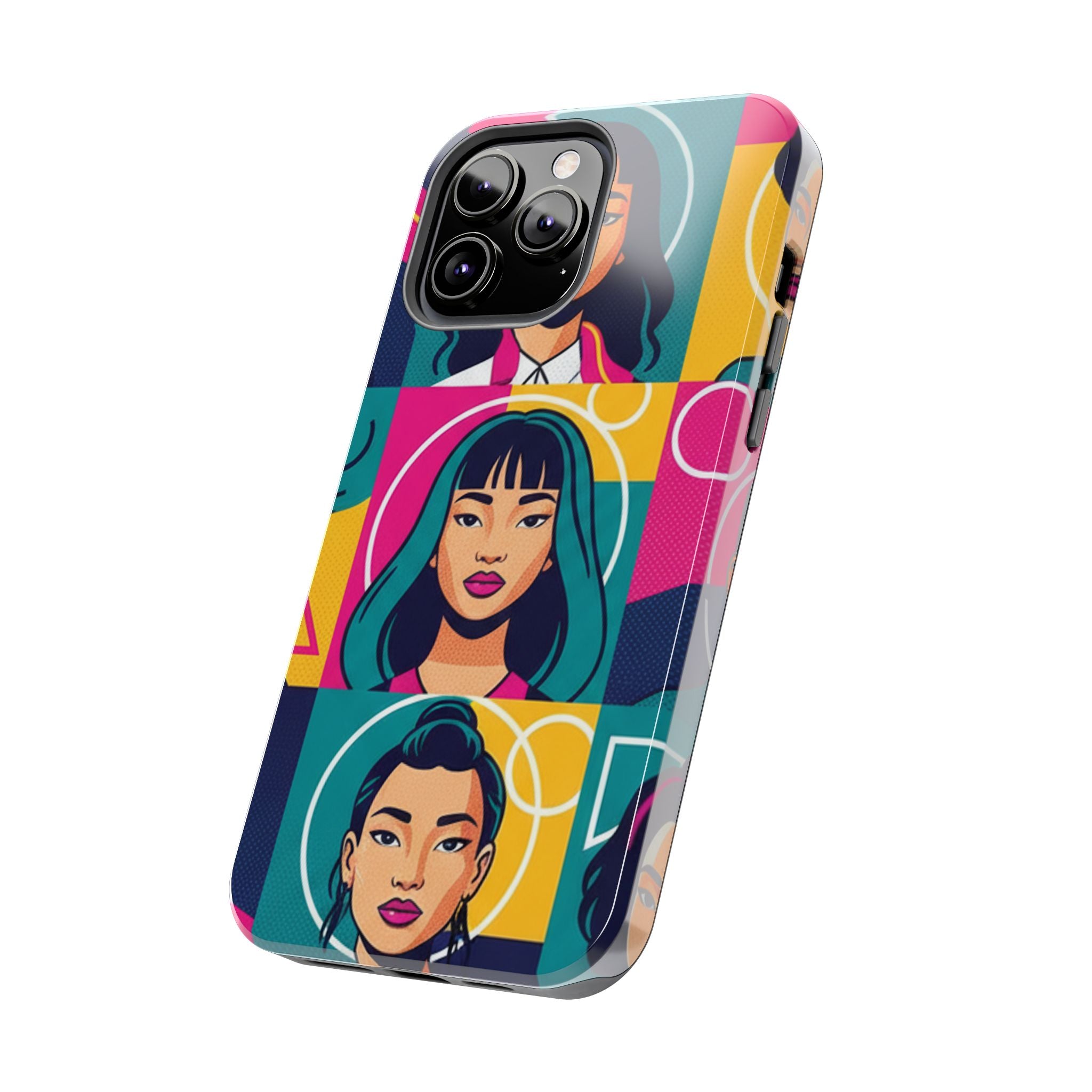 Bold Pop Art Faces Tough Phone Case — Colorful Retro Portrait Protective Cover