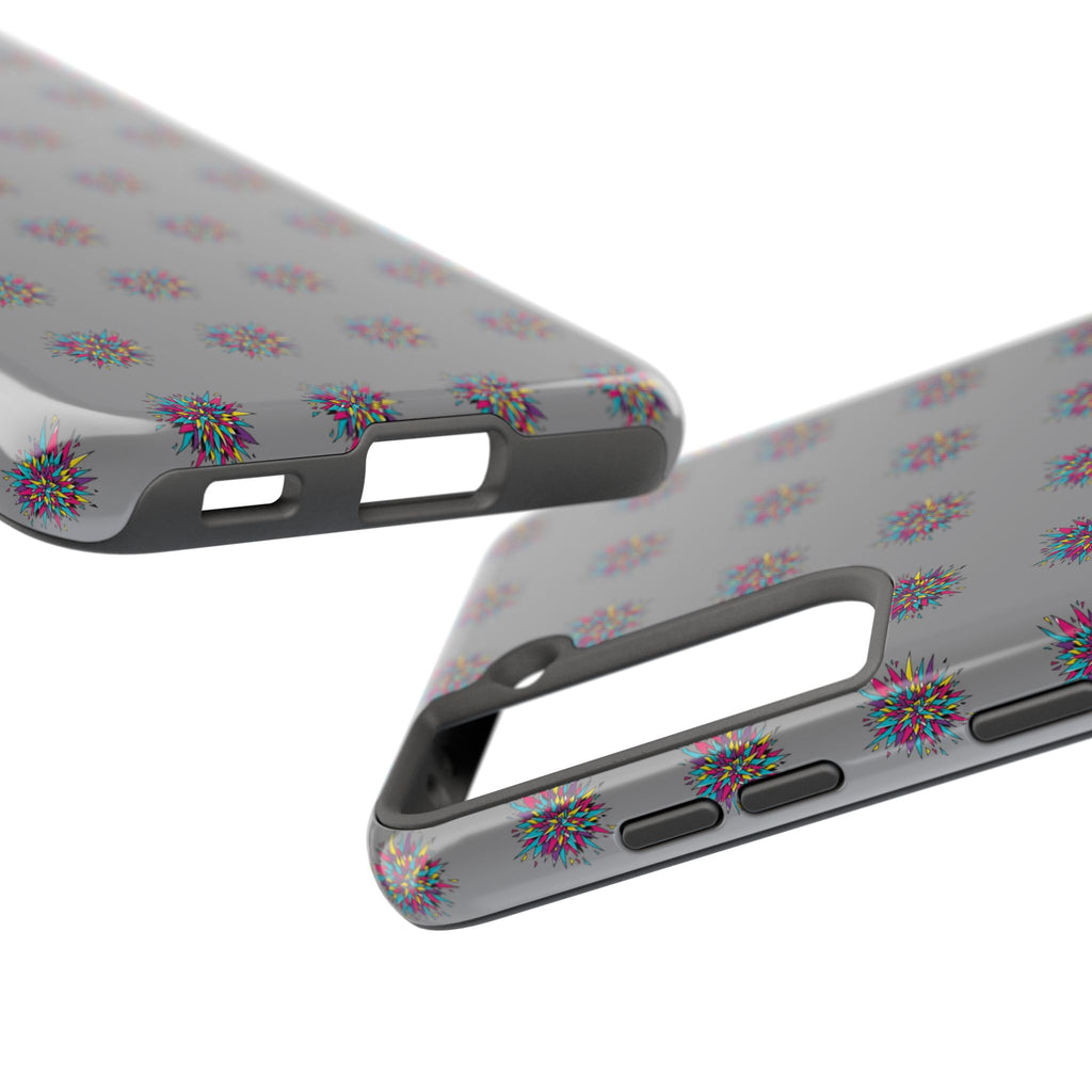 Tough Phone Case — Abstract Floral Burst Pattern on Gray (Protective Slim Fit)